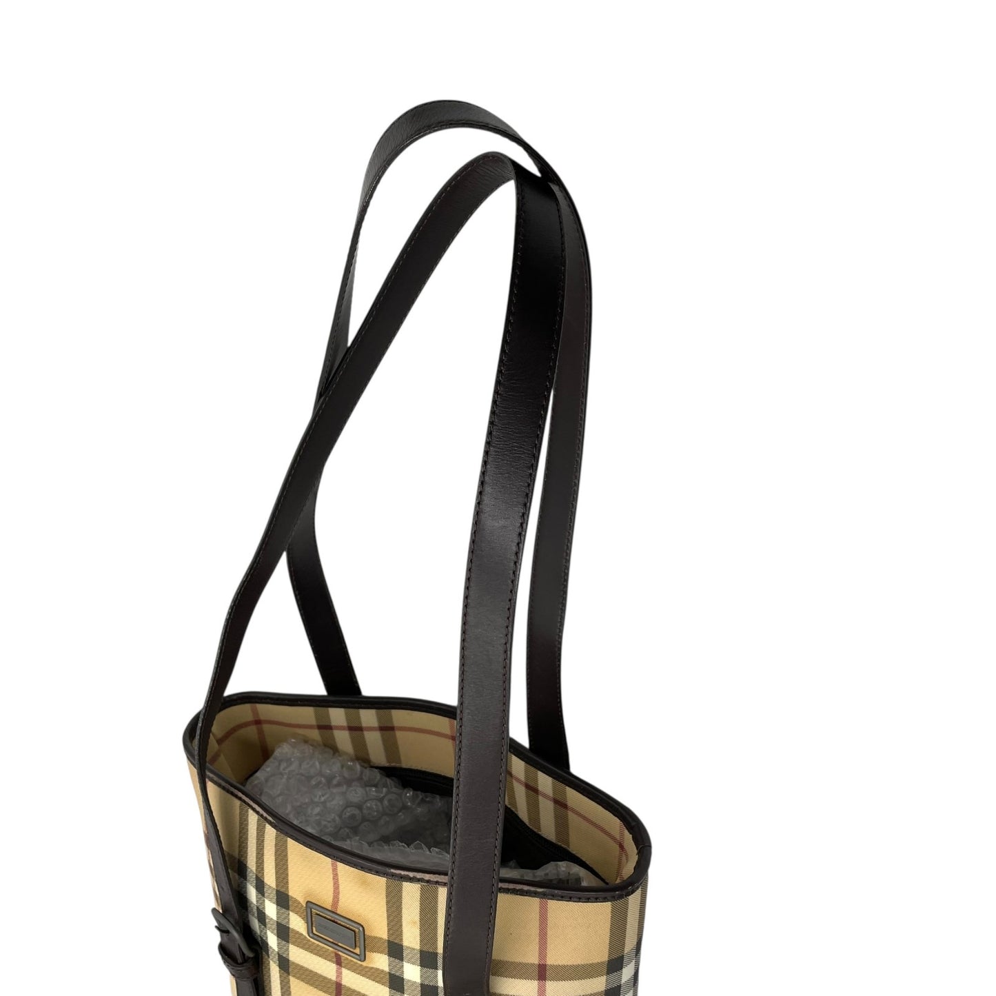 美品 BURBERRY バーバリー ノバチェック バケツ型 ショルダーバッグ トートバッグ PVC レザー ベージュ レッド ダークブラウン メンズ レディース 肩掛け C3