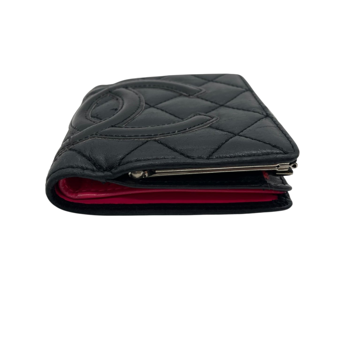 CHANEL シャネル 二つ折り財布 がま口 コンパクトウォレット カンボンライン ココマーク キルティング 黒 ブラック ピンク レザー レディース M1