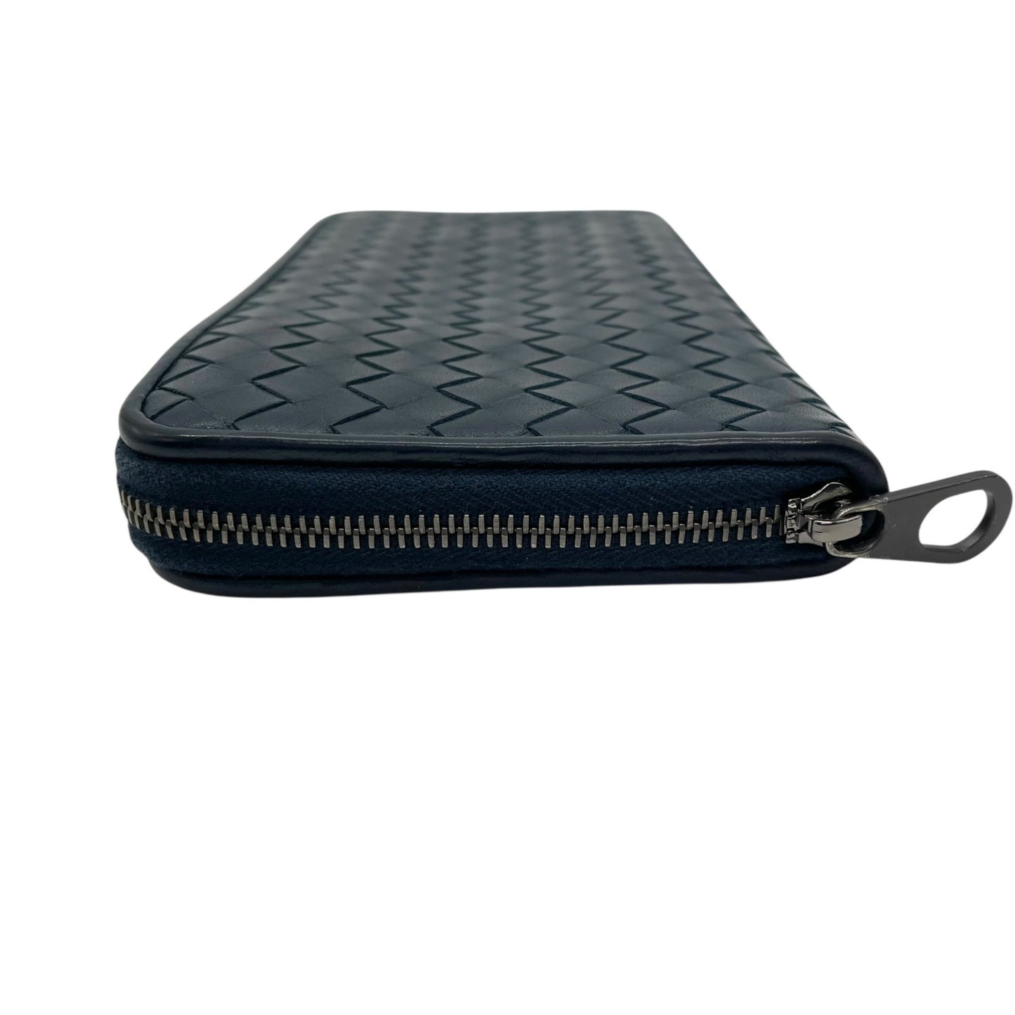 美品 BOTTEGA VENETA ボッテガヴェネタ ボッテガベネタ ラウンドファスナー 長財布 イントレチャート 紺 ネイビー レザー メンズ レディース M1