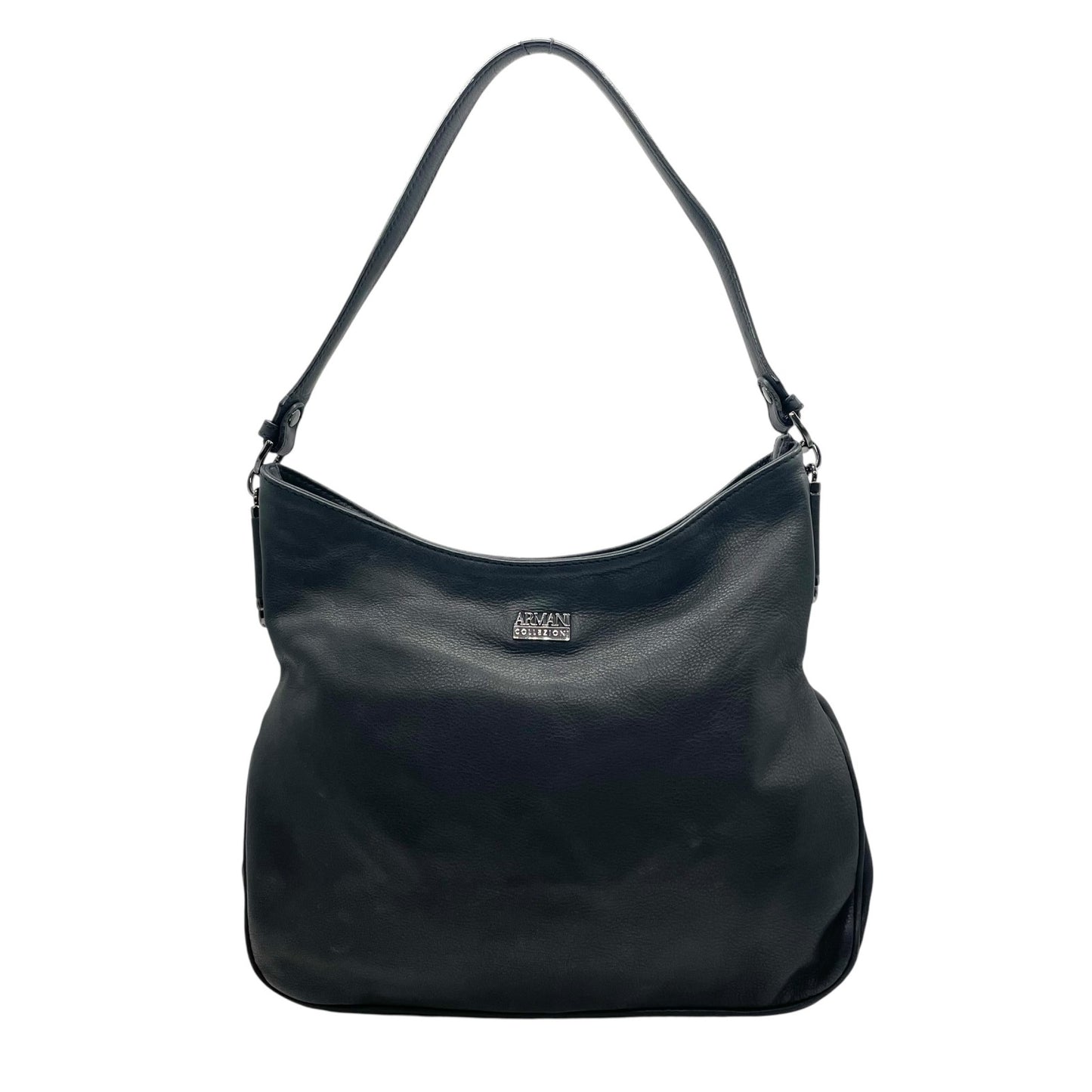 極美品 ARMANI COLLEZIONI アルマーニ コレッツォーニ レザー ワンショルダー ショルダーバッグ ブラック 本革 シルバー金具 ユニセックス メンズ レディース A1