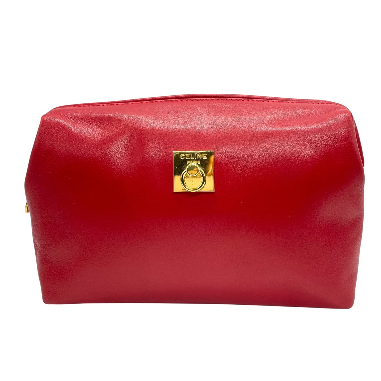 美品 CELINE セリーヌ オールドセリーヌ ポーチ メイクポーチ 化粧ポーチ クラッチバッグ 赤 レッド レザー ゴールド金具 ロゴ ヴィンテージ レディース ヴィンテージ K6