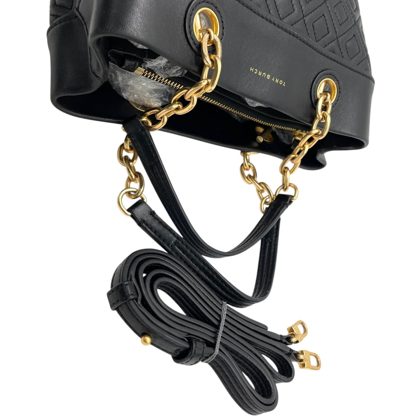 美品 TORY BURCH トリーバーチ フレミング 2WAY ハンドバッグ ショルダーバッグ 黒 ブラック ゴールド金具 レザー キルティング チェーンハンドル 斜め掛け可 レディース C