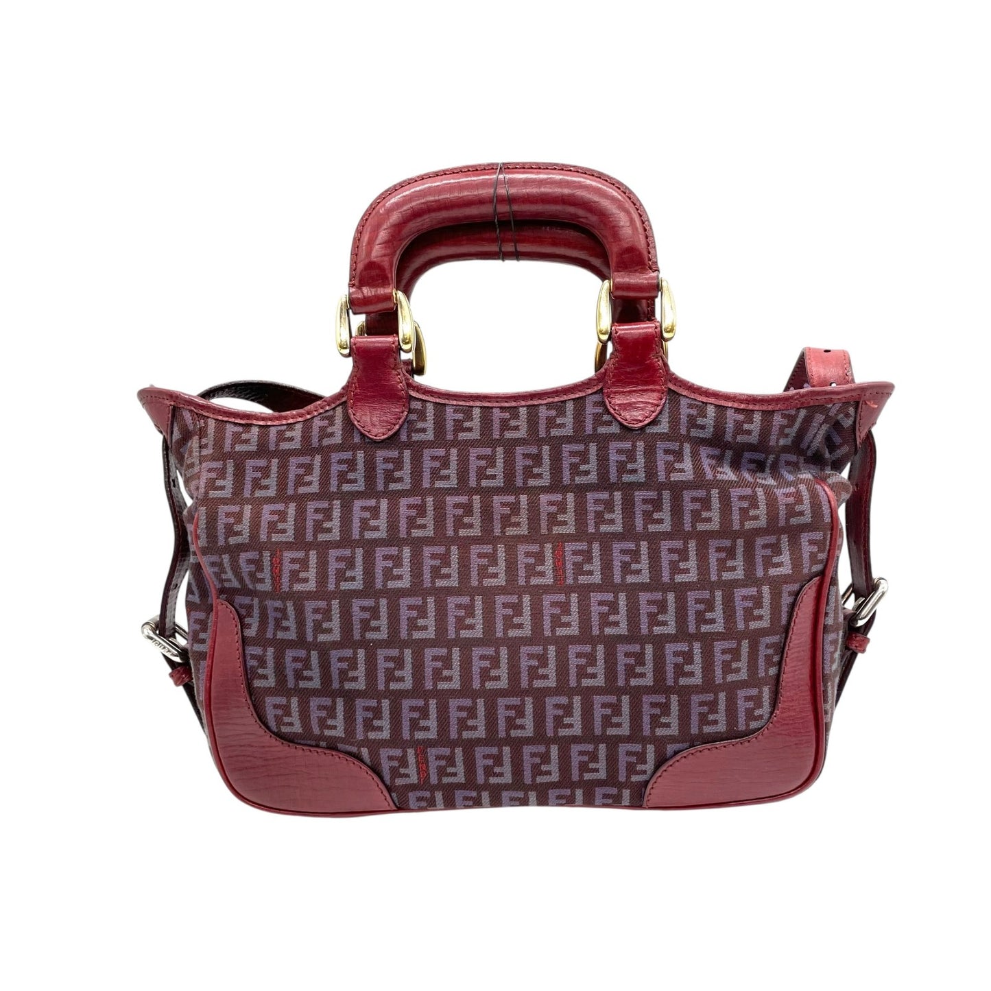 美品 希少カラー FENDI フェンディ ズッキーノ 2WAY ハンドバッグ ショルダーバッグ 赤紫 ワインレッド パープル系 キャンバス レザー ゴールド金具 ズッカ柄 レディース