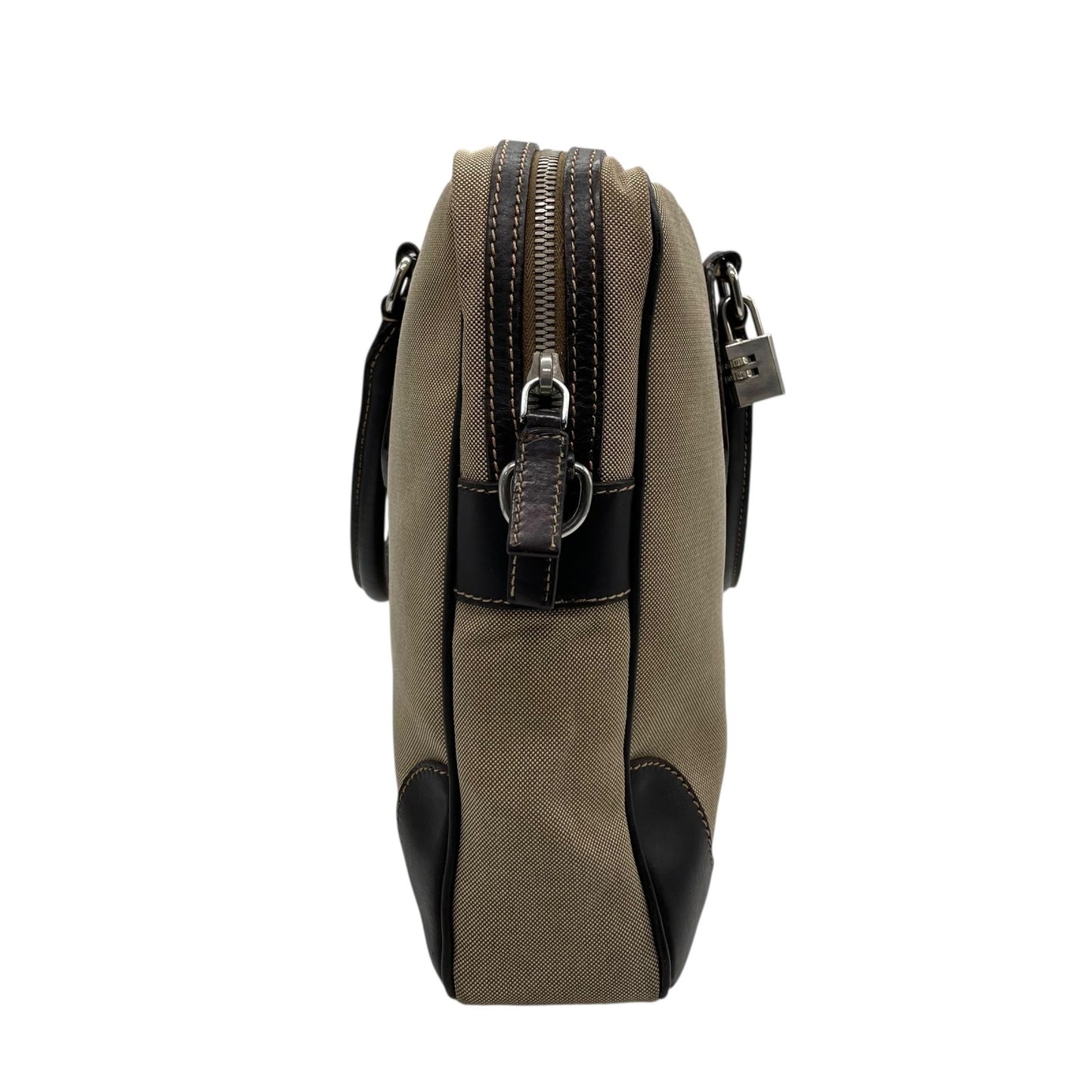 PRADA プラダ ジャガードロゴ 2WAY ビジネスバッグ ショルダーバッグ キャンバス レザー ベージュ ブラウン 南京錠 メンズ レディース Z4