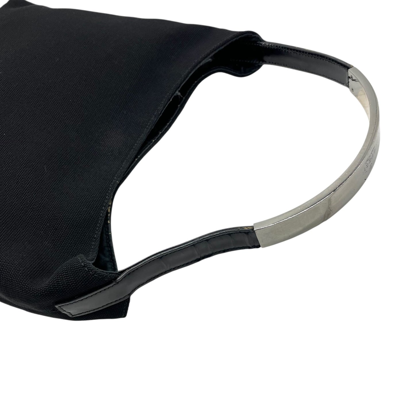 GUCCI グッチ ワンショルダーバッグ ハンドバッグ 黒 ブラック シルバー金具 キャンバス パテントレザー メタルハンドル ロゴプレート 肩掛け可 マグネット開閉 ホーボー レディース D6