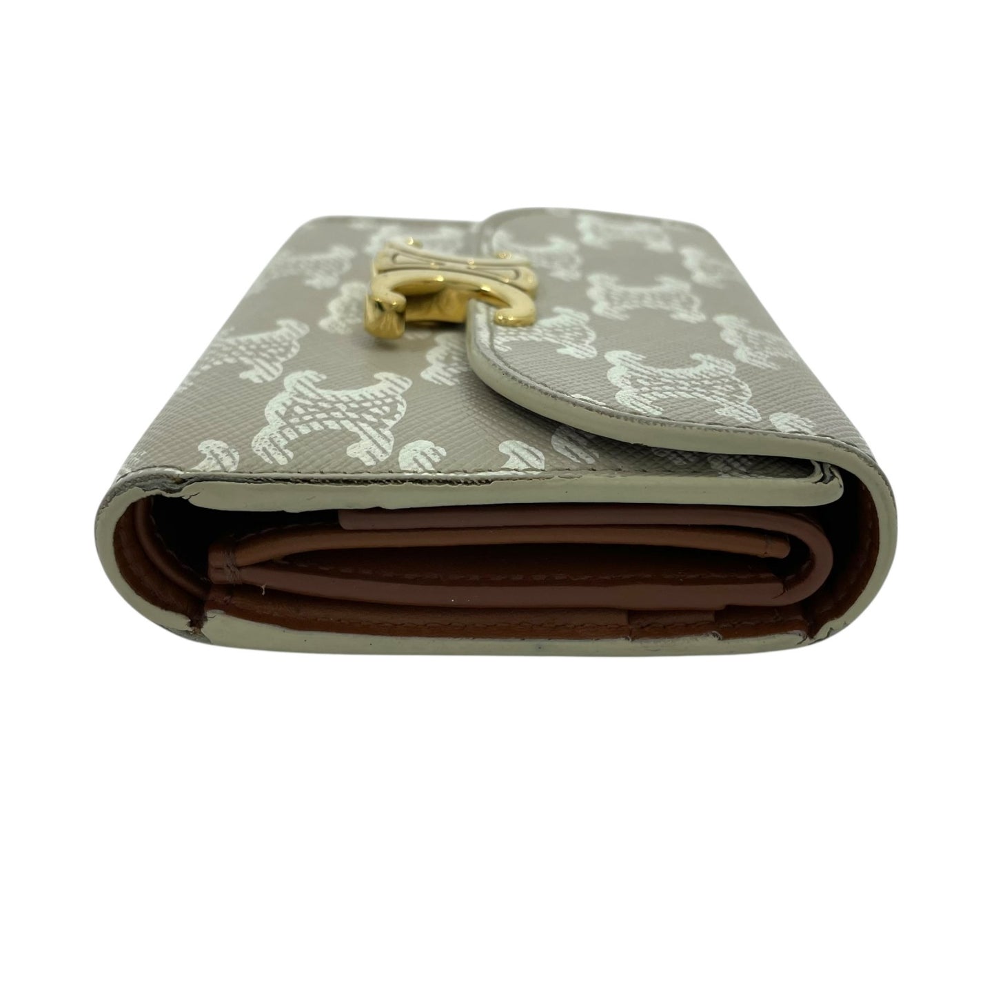 CELINE セリーヌ 三つ折り財布 トリオンフキャンバス PVC スモール コンパクトウォレット ベージュ ホワイト 10D78 レディース メンズ ユニセックス M5