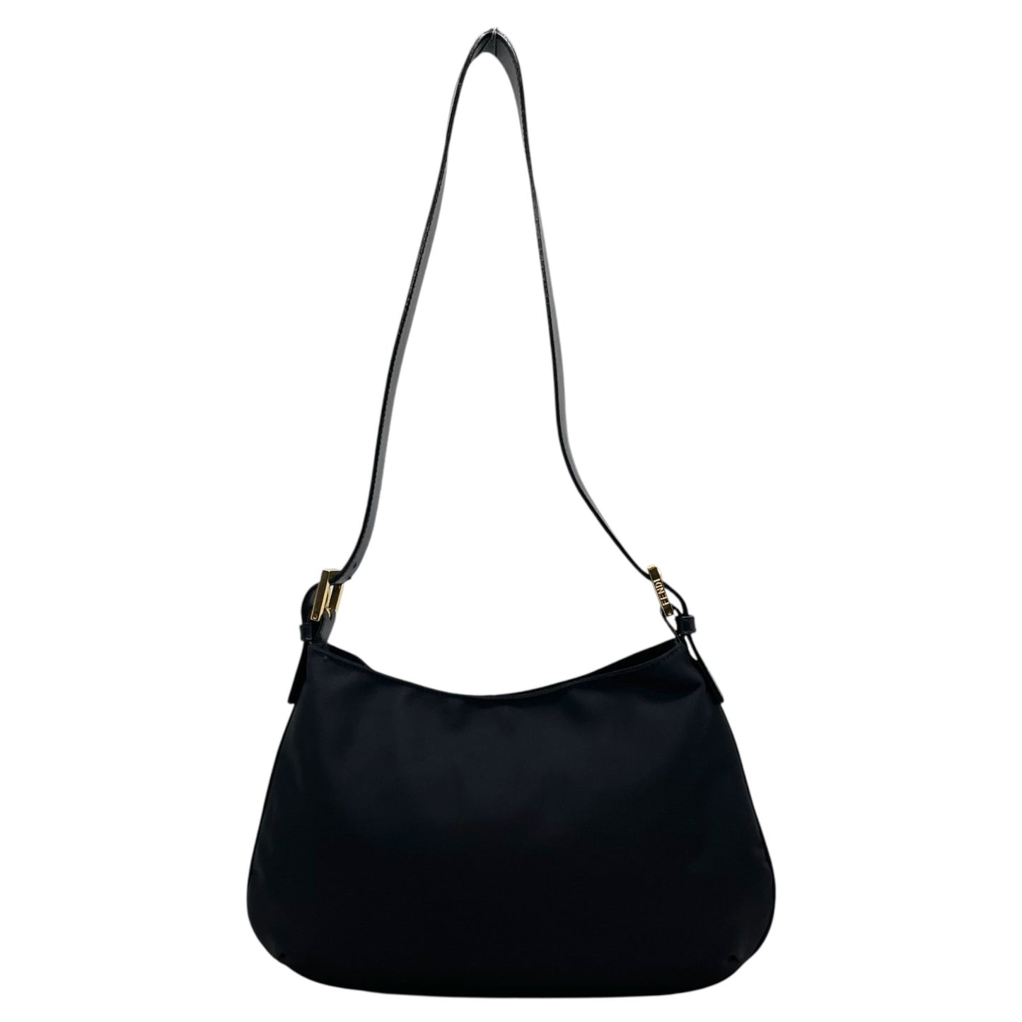 【未使用級】 FENDI フェンディ FFモチーフ ナイロン ショルダーバッグ ブラック ヴィンテージ オールド FF金具 ゴールド金具 ロゴ C3 美品