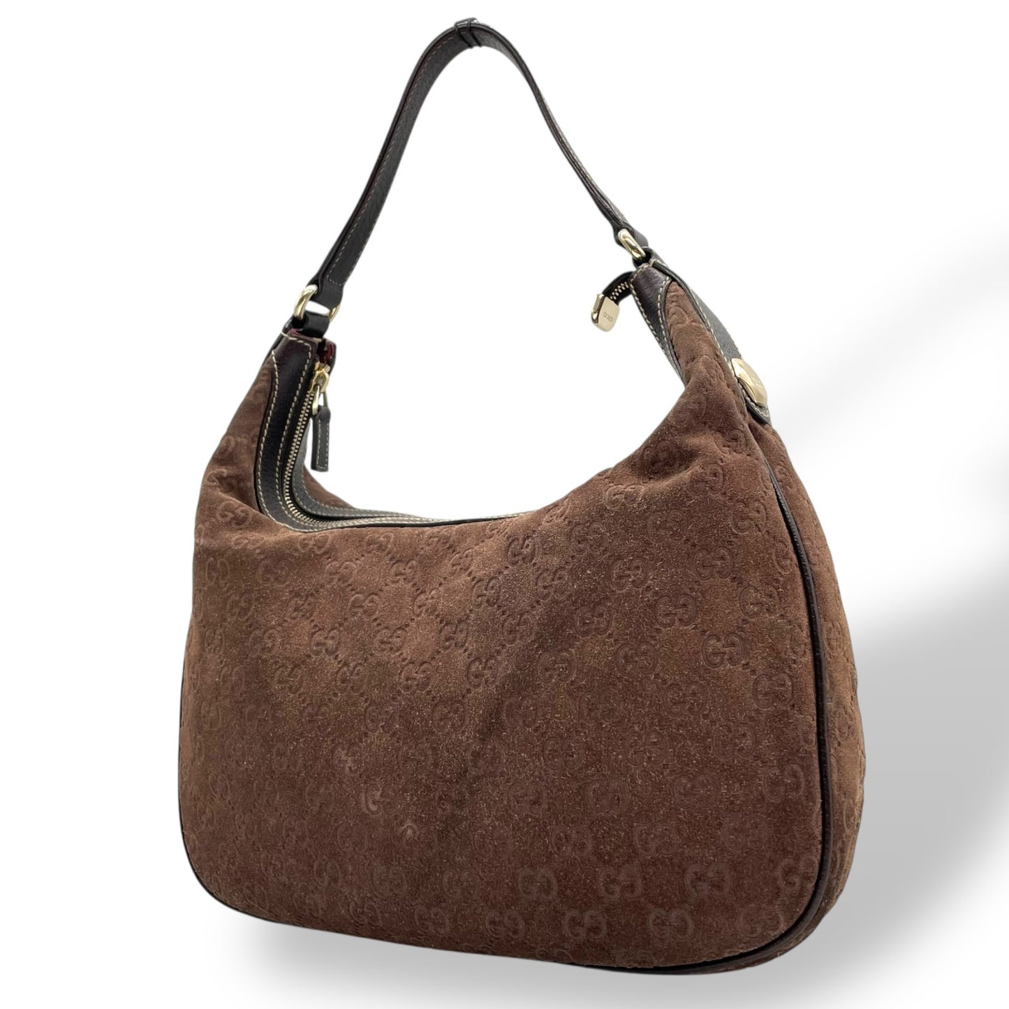 希少 GUCCI グッチ ワンショルダー ショルダーバッグ GG柄 スエード×レザー ブラウン 茶色 エンボス Y2K 153010 肩掛け B3