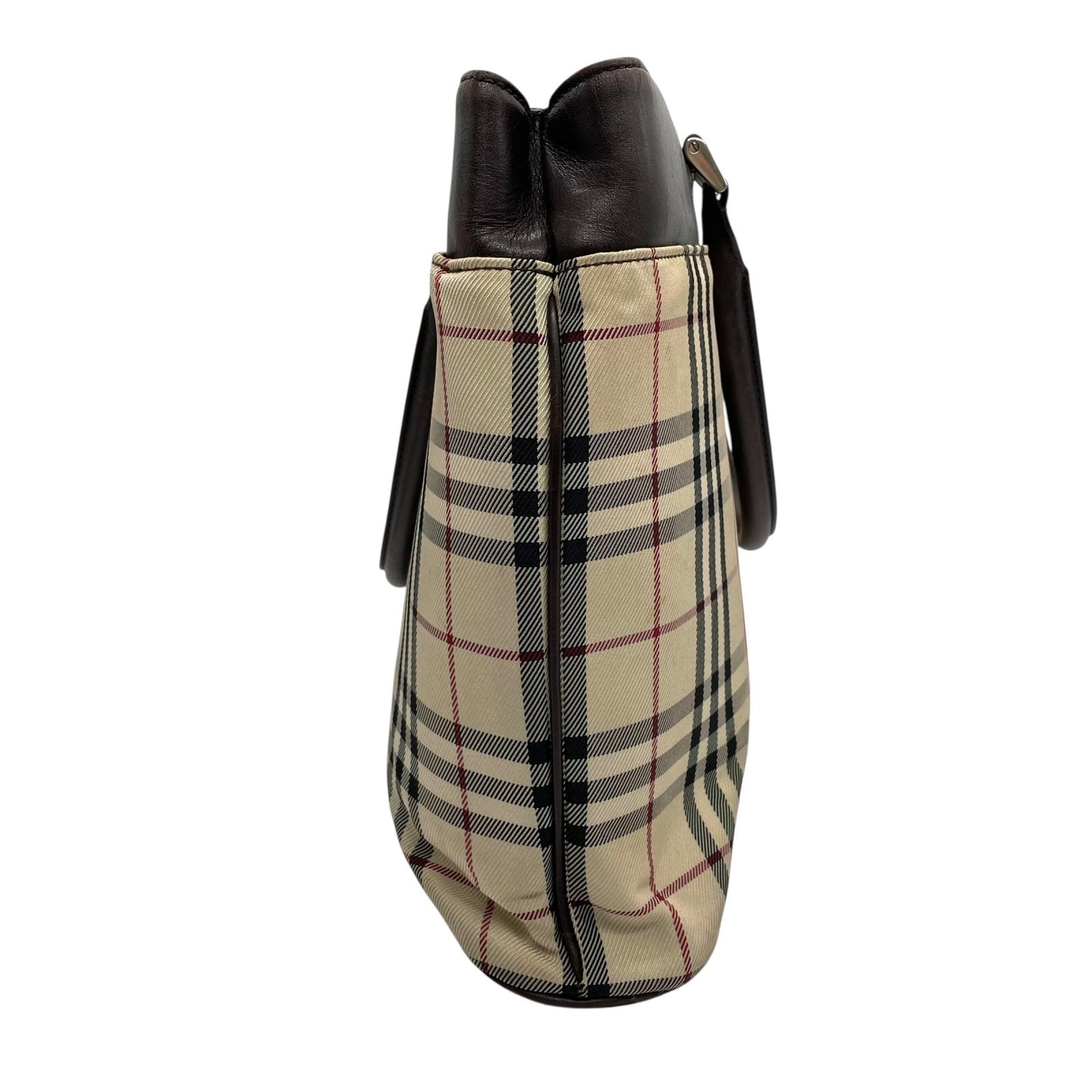 BURBERRY バーバリー ハンドバッグ トートバッグ ノバチェック チェック柄 ベージュ ブラウン キャンバス レザー シルバー金具 ロゴプレート レディース C2