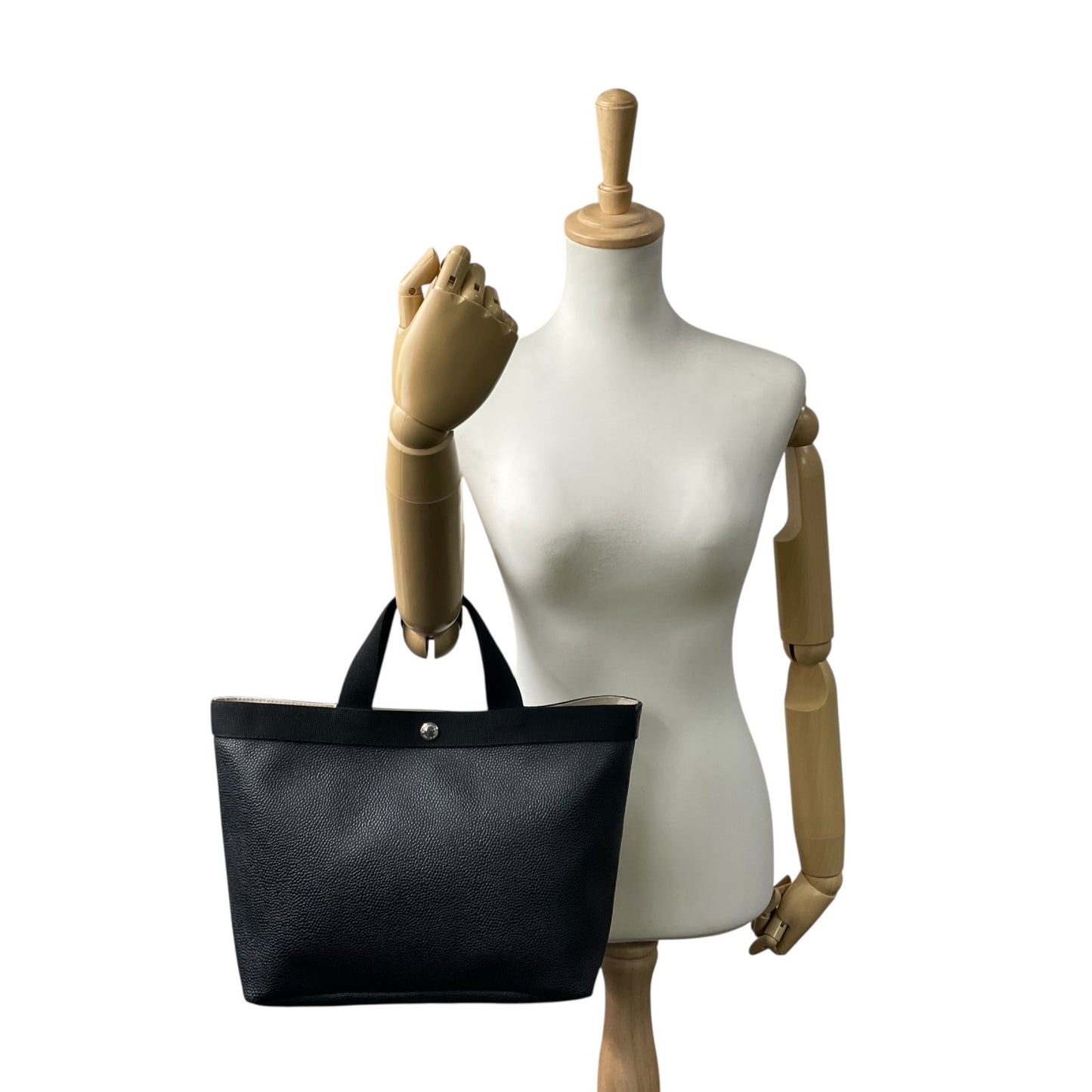 美品 エルベシャプリエ Herve Chapelier トートバッグ GPライン ブラック 黒 コーテッドキャンバス レザー調 シンプル 上品 バッグ レディース A