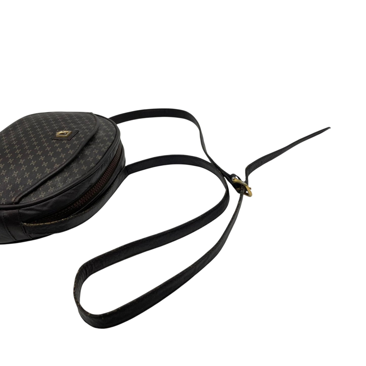 CELINE オールドセリーヌ マカダム柄 トリオンフ ショルダーバッグ 茶 ブラウン レザー ゴールド金具 斜め掛け可 ミニバッグ ポシェット レディース ヴィンテージ B1