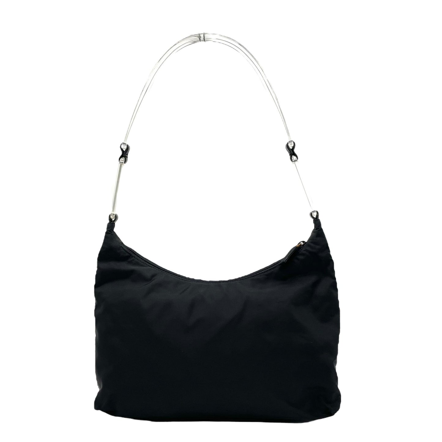 美品 PRADA プラダ ワンショルダー ショルダーバッグ ハンドバッグ 三角プレートロゴ トライアングルロゴ 黒 ブラック ナイロン シルバー金具 レディース B2