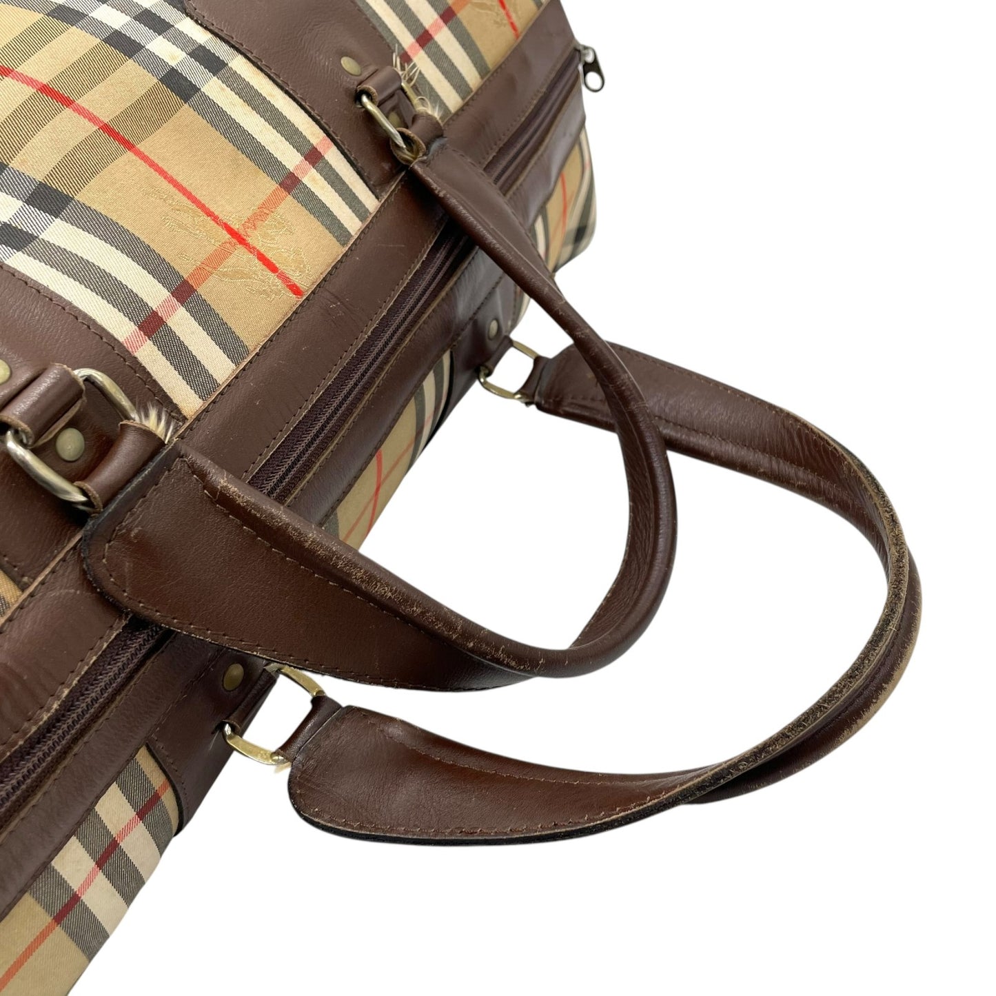 BURBERRY バーバリー ボストンバッグ ノバチェック シャドーホース ベージュ ブラウン キャンバス レザー ゴールド金具 チェック柄 ホースロゴ メンズ レディース ヴィンテージ D