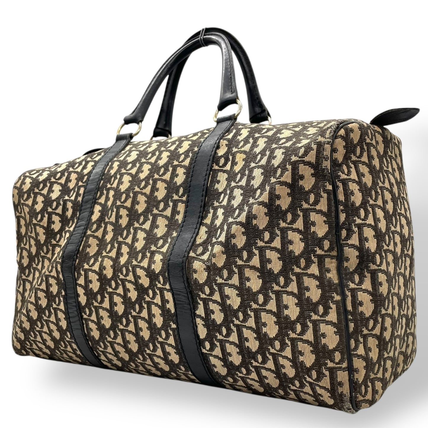 Christian Dior クリスチャンディオール Dior トロッター ボストンバッグ 旅行バッグ キャンバス×レザー ロゴ総柄 大容量 ヴィンテージ ハンドバッグ ネイビー C8