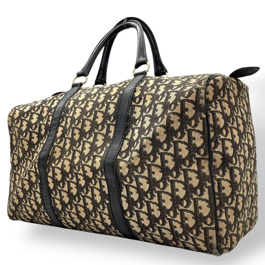 Christian Dior クリスチャンディオール Dior トロッター ボストンバッグ 旅行バッグ キャンバス×レザー ロゴ総柄 大容量 ヴィンテージ ハンドバッグ ネイビー C8