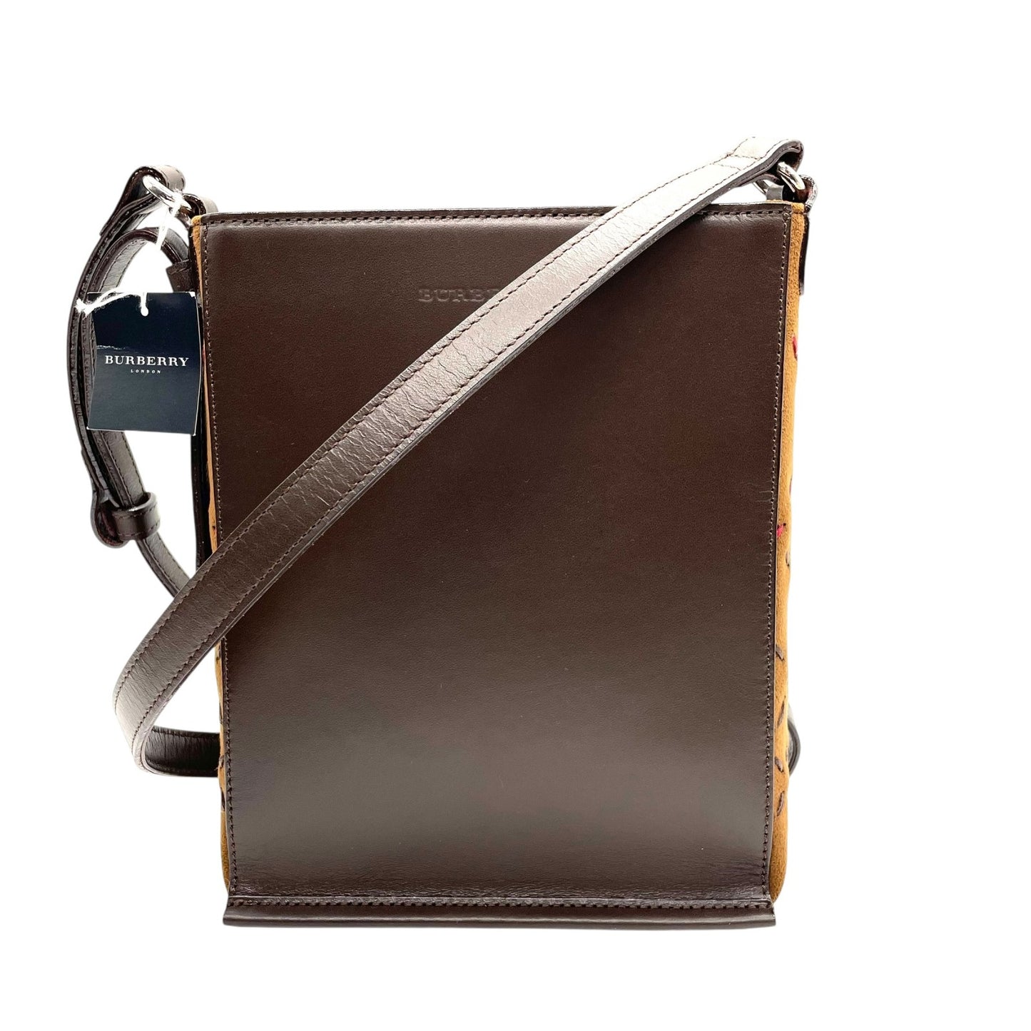 未使用級 BURBERRY バーバリー ショルダーバッグ ロゴ ステッチ 茶 ブラウン レザー スエード シルバー金具 クロスボディ 斜め掛け可 サコッシュ スマホショルダー レディース E