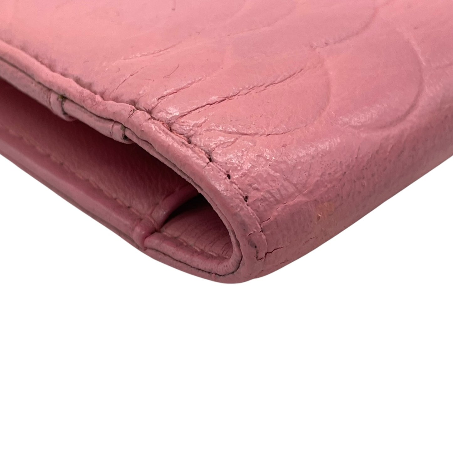 シャネル CHANEL カメリア ラムスキン 長財布 ウォレット ピンク ココマーク シルバー エンボス レディース W4