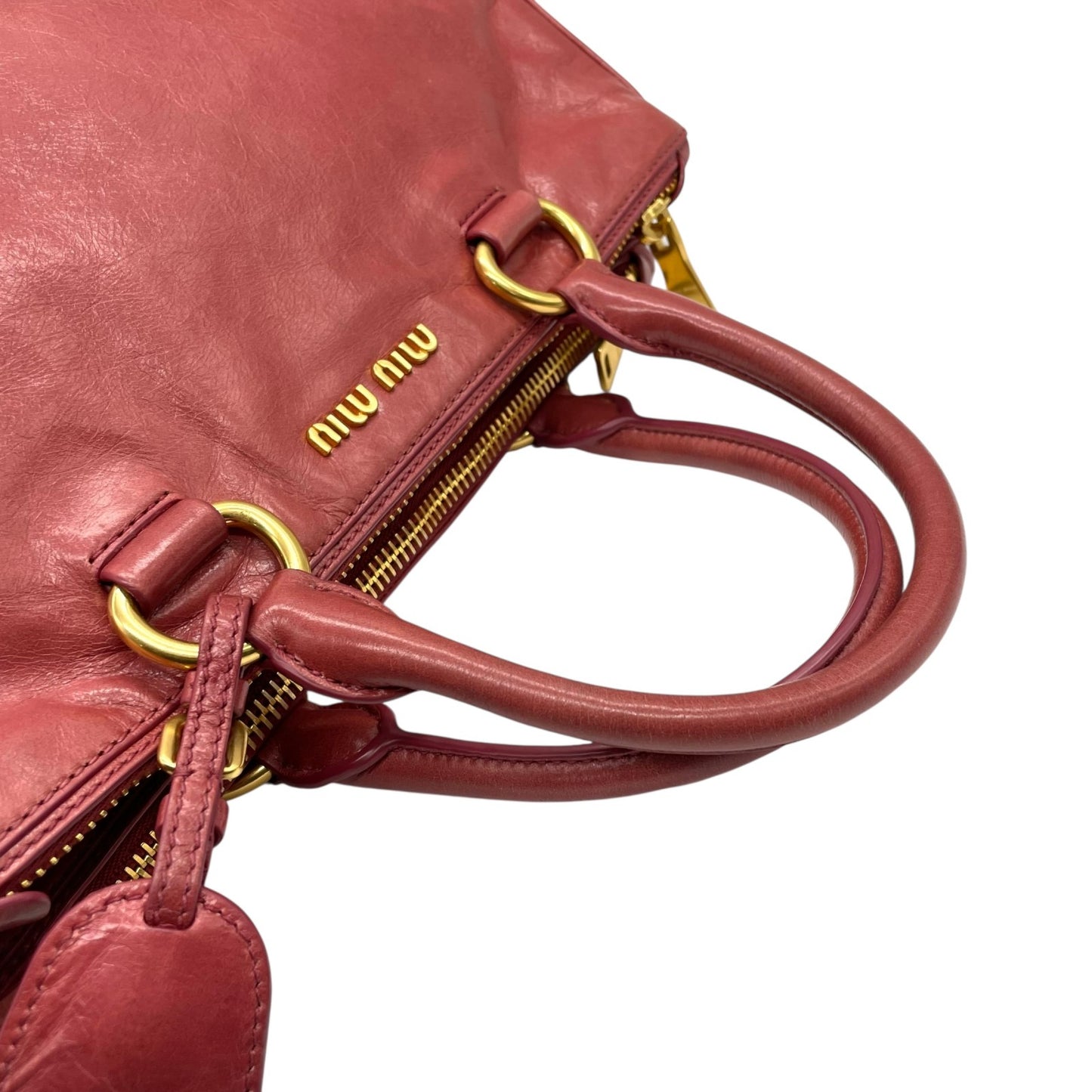 ミュウミュウ MIU MIU レザー ハンドバッグ トートバッグ ピンク ヴィッテロ miu miu VITELLO SHINE 2way Red Tote Bag K5