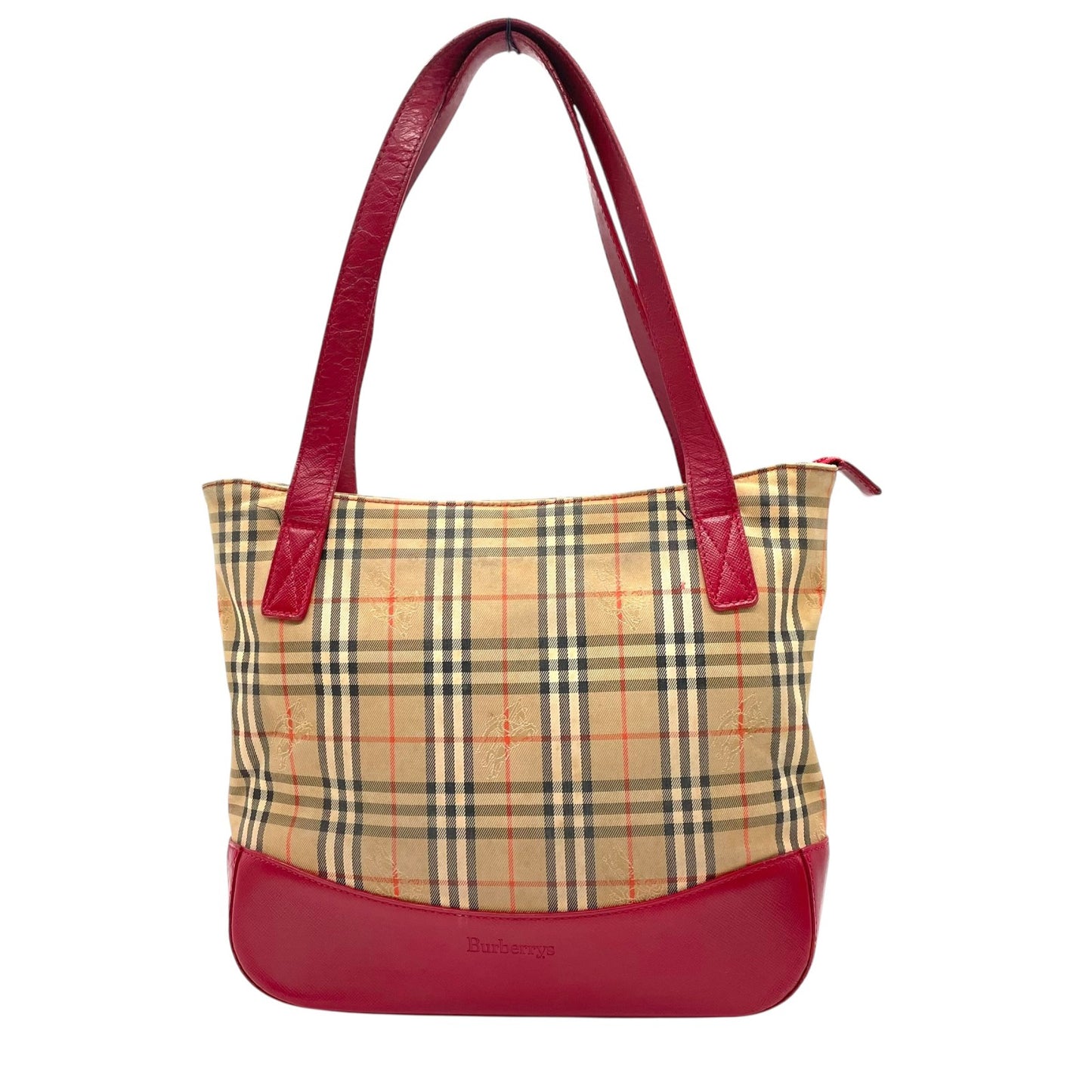 バーバリーズ Burberrys ヴィンテージ トートバッグ ハンドバッグ ノバチェック 赤 レッド レザーロングハンドル D4