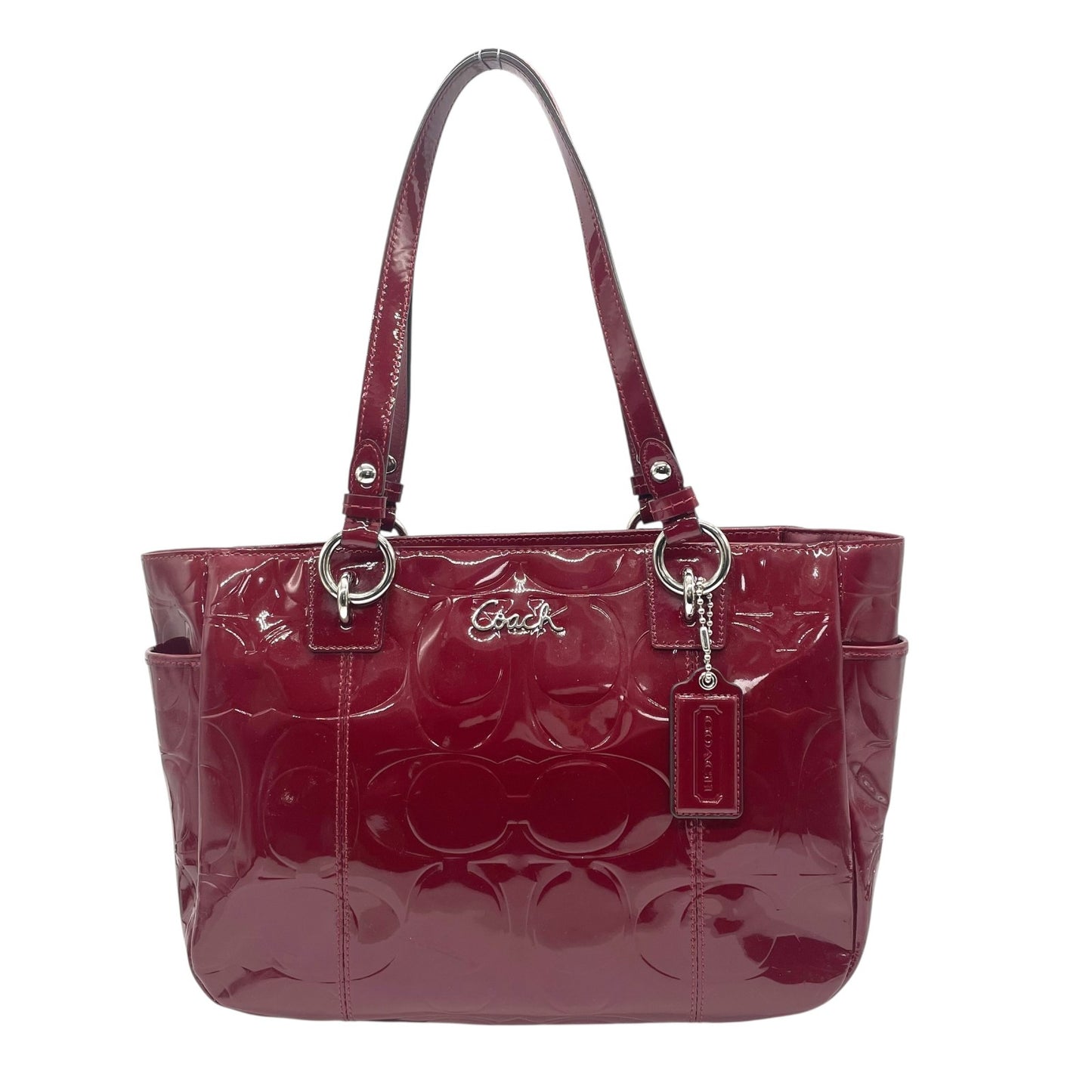 コーチ COACH トートバッグ シグネチャー エナメル レザー ボルドー ワインレッド 赤 レディース 肩掛け可能 S84