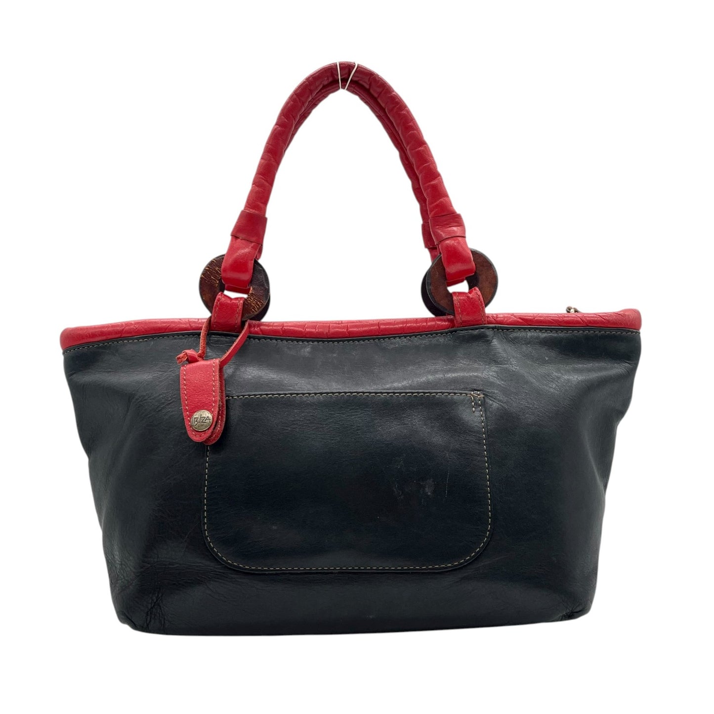 イビザ IBIZA レザーハンドバッグ バイカラー レッド×ブラック 赤 黒 木製リングデザイン レディース S68