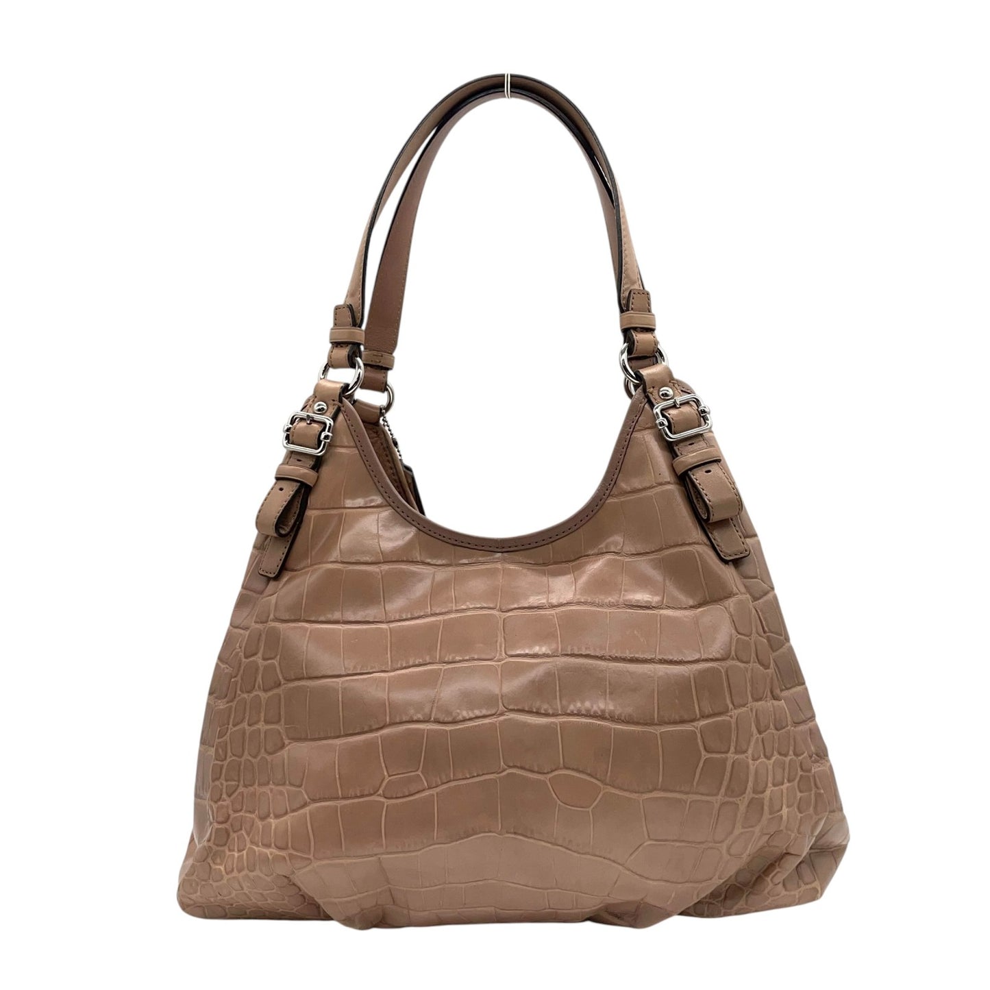 コーチ COACH ショルダーバッグ クロコ型押しレザー ベージュ シルバー金具 ホーボー トート T3