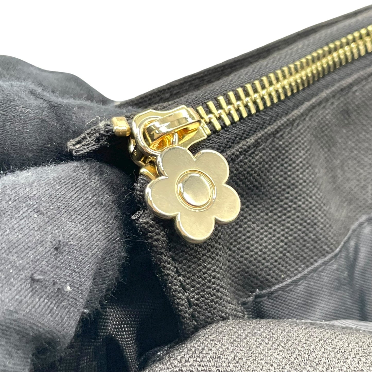 マリークヮント MARY QUANT トートバッグ ストライプ デイジー 花モチーフ ショルダー付き 2WAY 黒 ブラック ホワイト T3