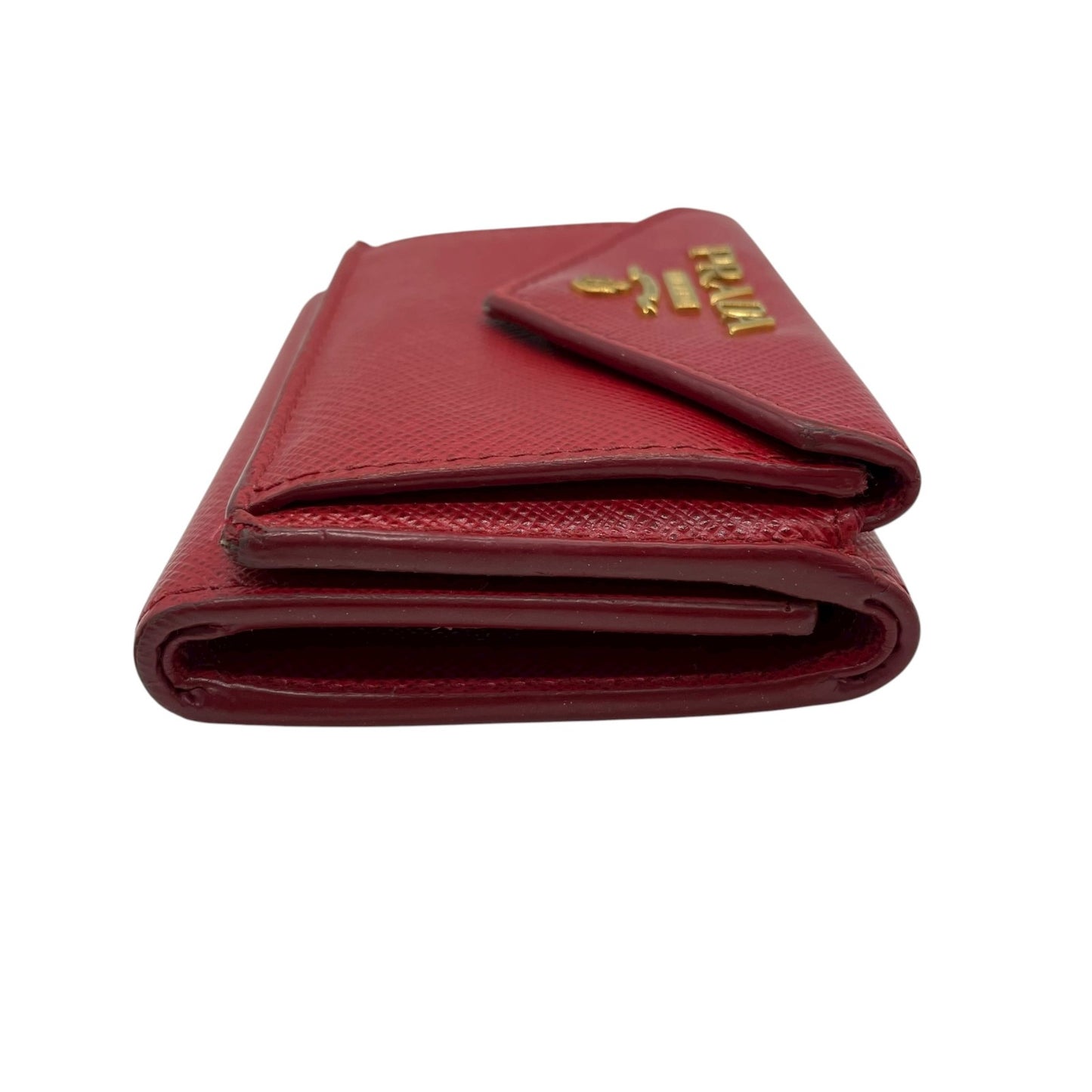 プラダ PRADA サフィアーノレザー 三つ折り財布 ミニウォレット 赤 レッド ゴールドロゴ コンパクトウォレット M5