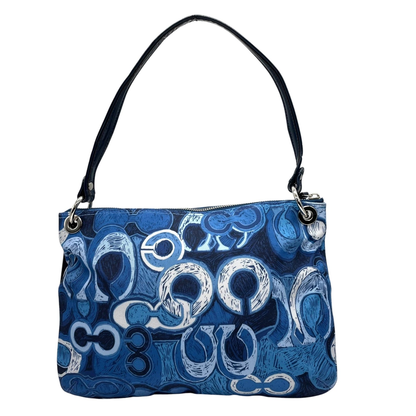 美品 コーチ COACH ハンドバッグ ショルダーバッグ シグネチャー アート柄 ダブルポケット 青 ブルー Y2K 00s S90