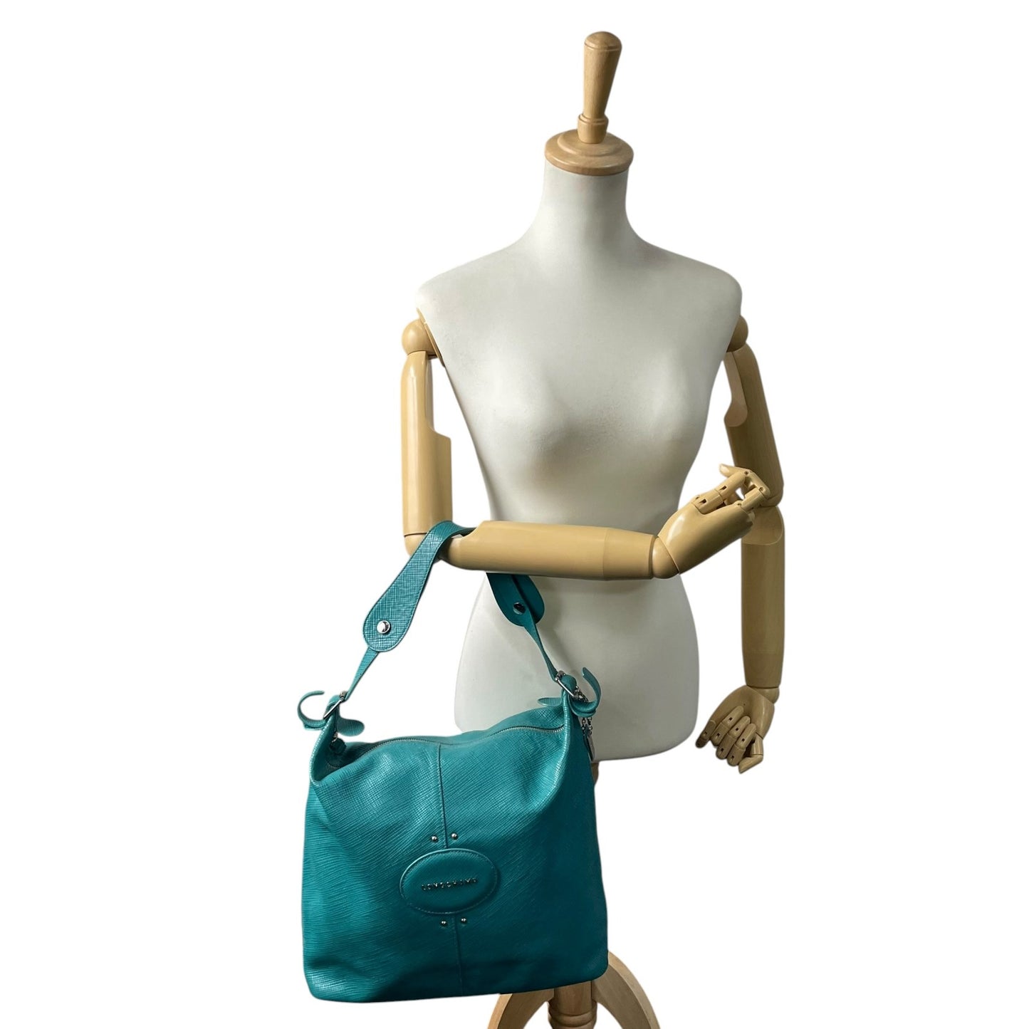 ロンシャン LONGCHAMP クアドリ レザー ホーボーバッグ ショルダーバッグ 水色 ターコイズブルー シルバー金具 U2