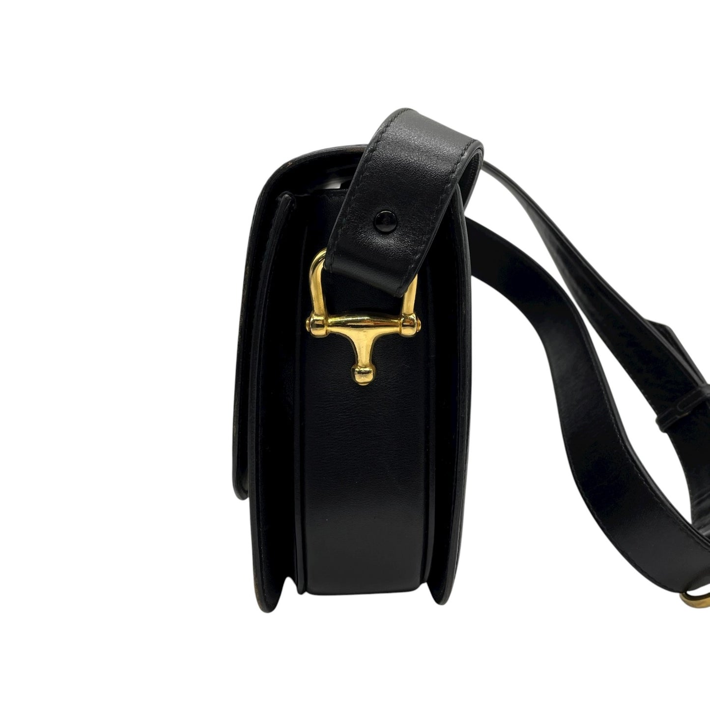 美品 セリーヌ CELINE ホースロゴ ホースキャリッジ金具 ショルダーバッグ 黒 ブラック レザー ヴィンテージ 馬車金具 金金具 ゴールド K5