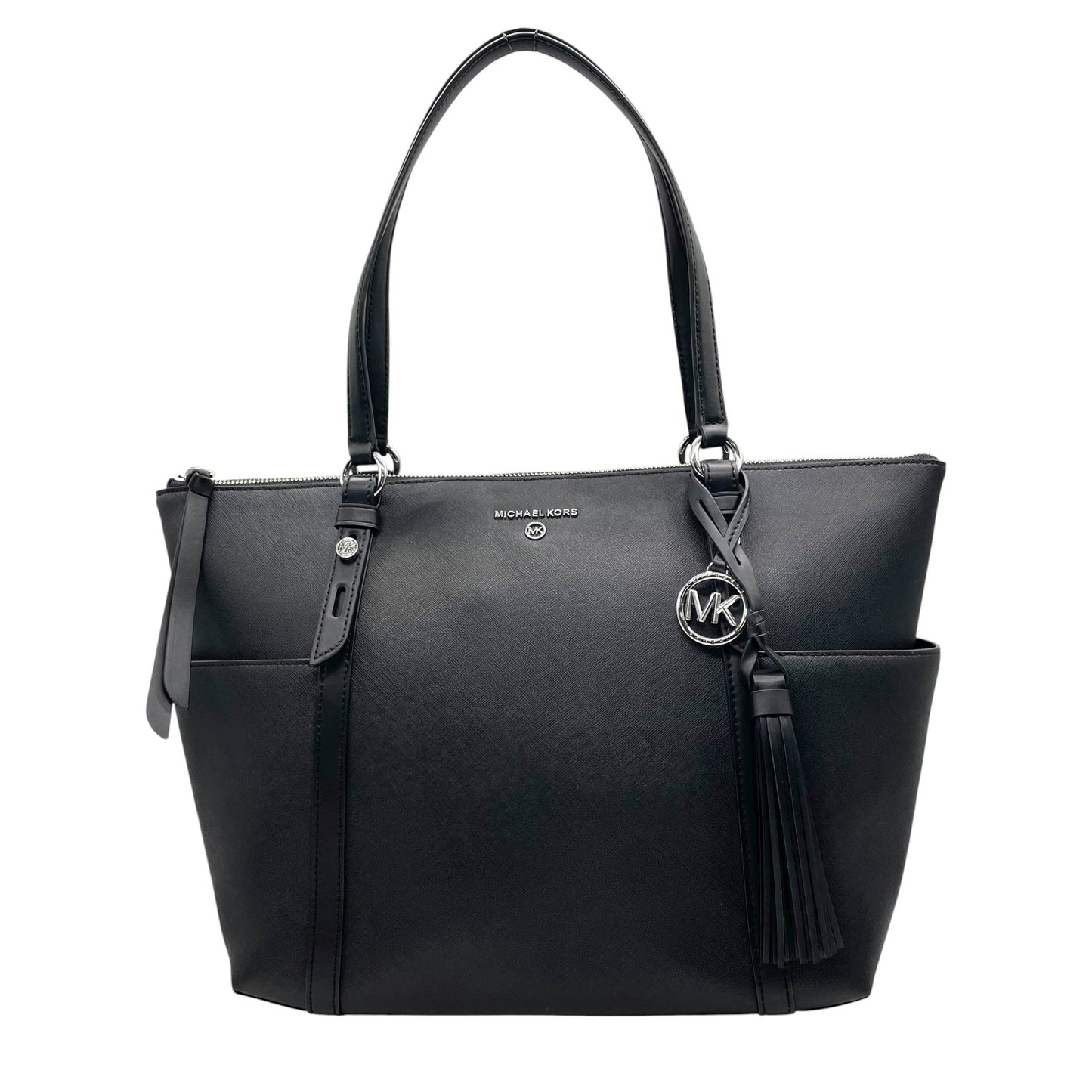 新品同様 美品 マイケルコース MICHAEL KORS トートバッグ ビジネストート レザー 黒 ブラック ロゴチャーム タッセル付き A