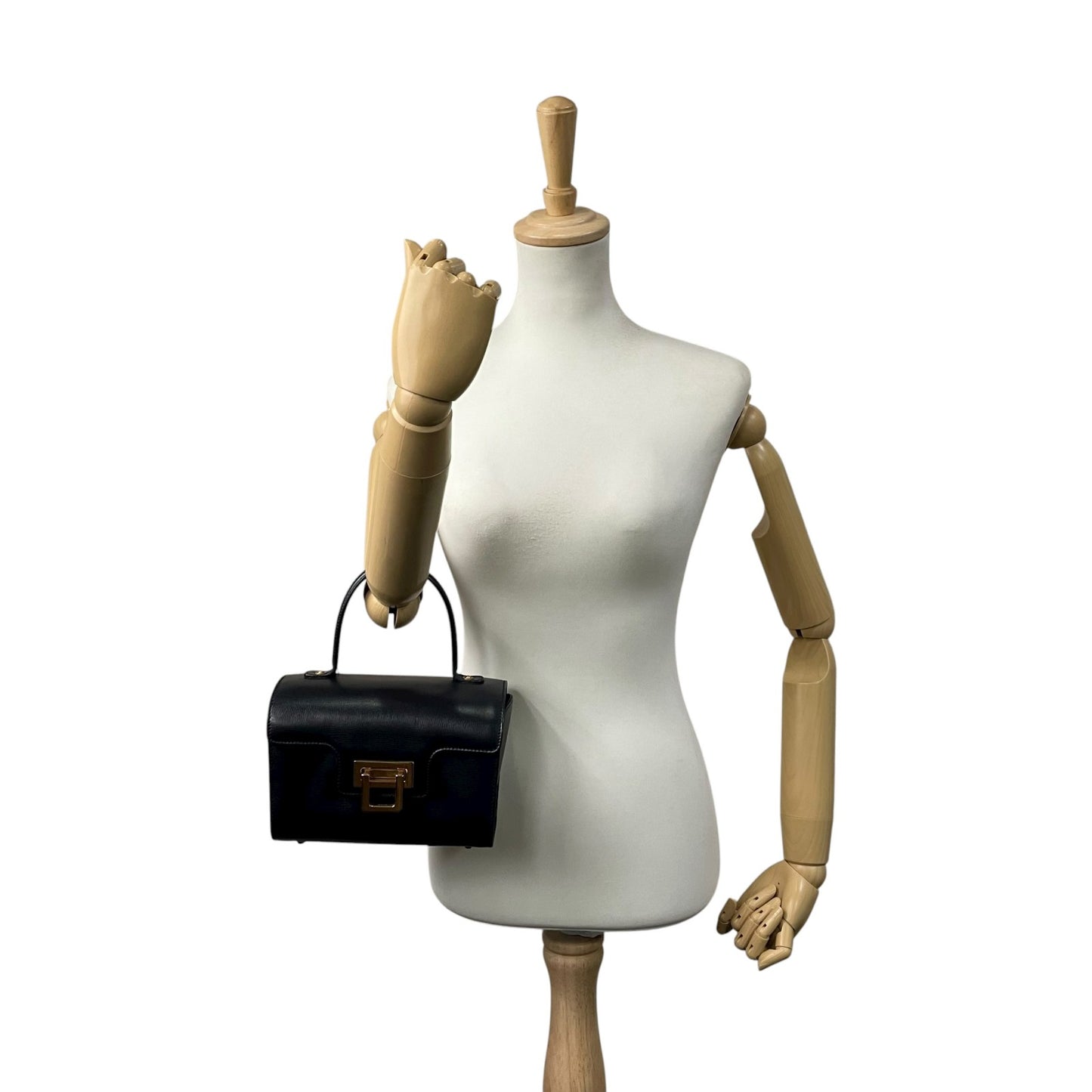 未使用級 極 美品 ヴァレクストラ Valextra ハンドバッグ ミニ レザー ネイビー 紺 金金具 ゴールド金具 イタリア製 上品 B