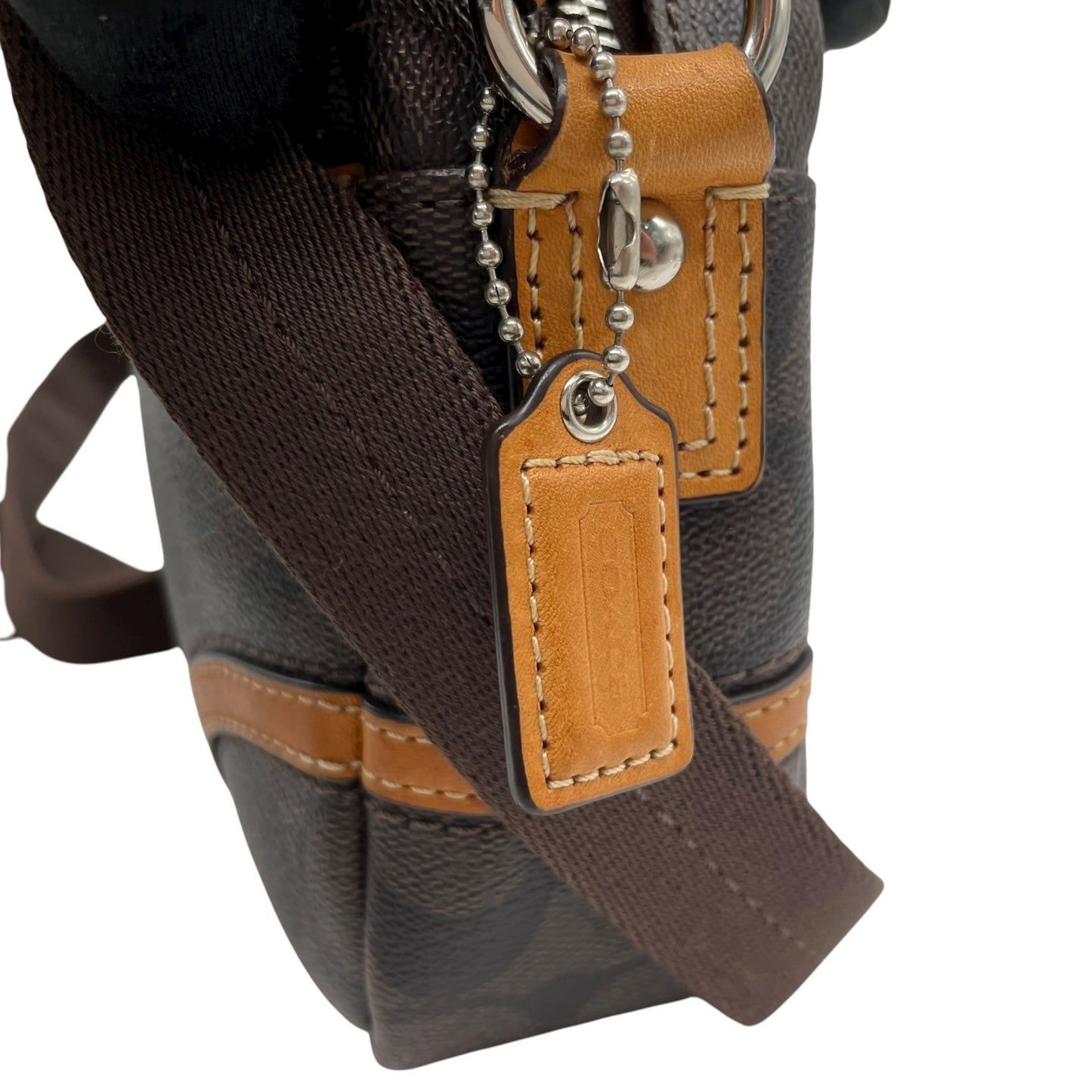 コーチ COACH シグネチャー PVC レザー ショルダーバッグ クロスボディ 茶色 ブラウン キャメル シルバー 3