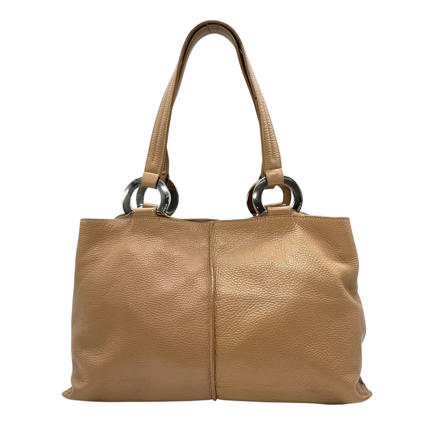 美品 コーチ COACH トートバッグ レザー ベージュ シルバー金具 メタルリング 肩掛け A4収納可 S52