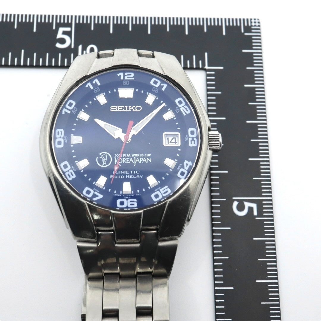 【稼働品】 SEIKO セイコー 腕時計 5J32-0AA0 2002 FIFAワールドカップ 日韓大会 限定モデル キネティック オートリレー チタン メンズ アナログ デイト ブラックダイヤル スポーツウォッチ ヴィンテージ 希少 クリーニング済み G4