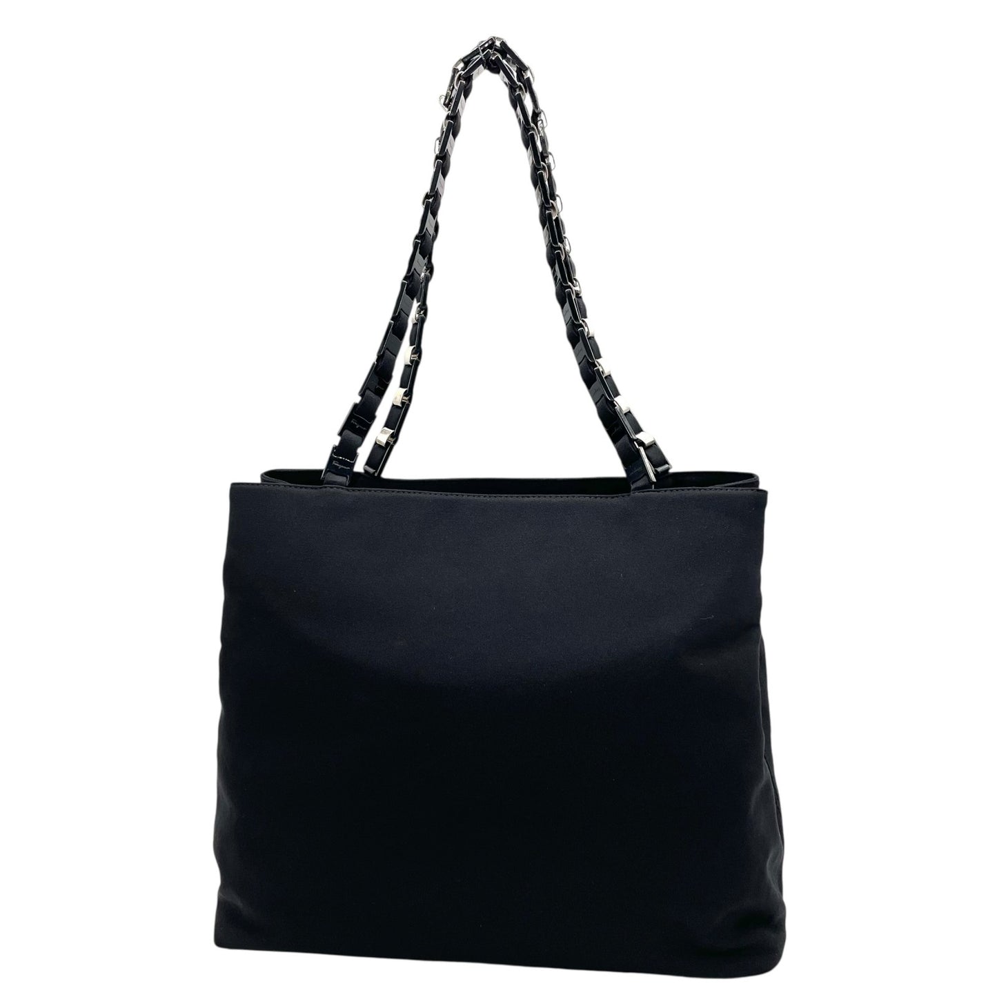 美品 サルヴァトーレ フェラガモ Salvatore Ferragamo ナイロン×レザー チェーントートバッグ 黒 ブラック シルバー金具 ロゴチャーム D4