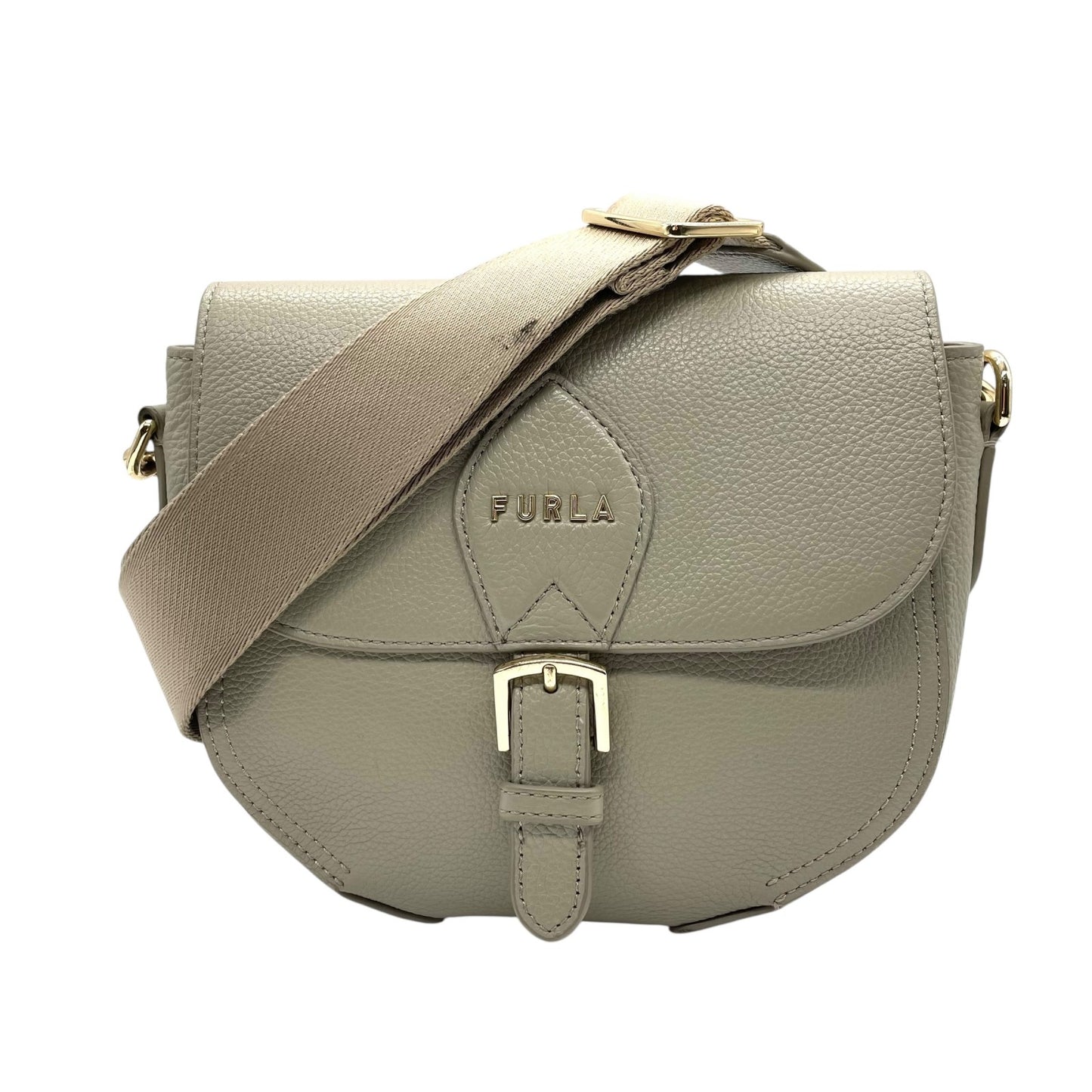 フルラ FURLA ショルダーバッグ クロスボディ グレインレザー ベージュグレー 金 ゴールド金具 レディース S18