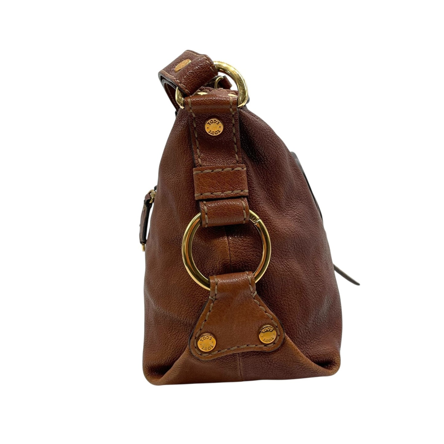 トッズ TOD’S レザー ハンドバッグ 茶色 ブラウン 金金具 ゴールド金具 ステッチデザイン 本革 B4