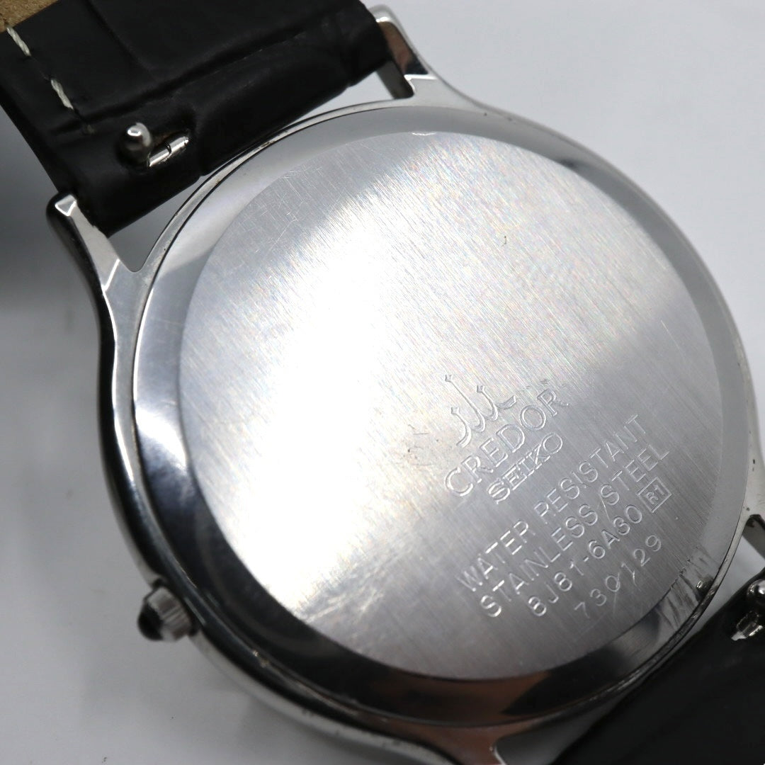 catawiki 【電池交換済】セイコー クレドール 腕時計 8J81-6A30 クオーツ アナログ シルバーダイヤル 薄型ドレスウォッチ メンズ レディース ユニセックス ブラックレザーベルト クラシック エレガント 高級モデル シンプル クリーニング済み G2