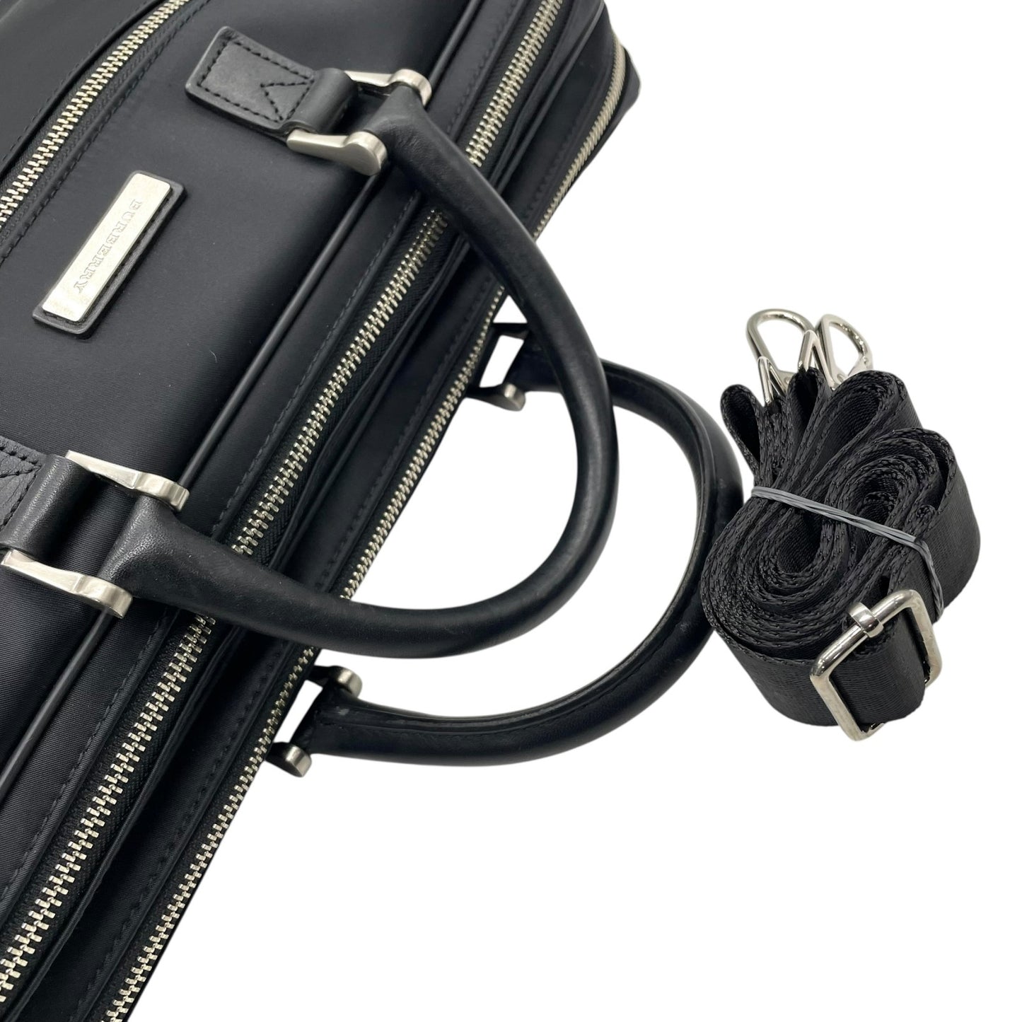 バーバリー BURBERRY ビジネスバッグ ブリーフケース ナイロン×レザー 黒 ブラック シルバー金具 2WAY メンズ E