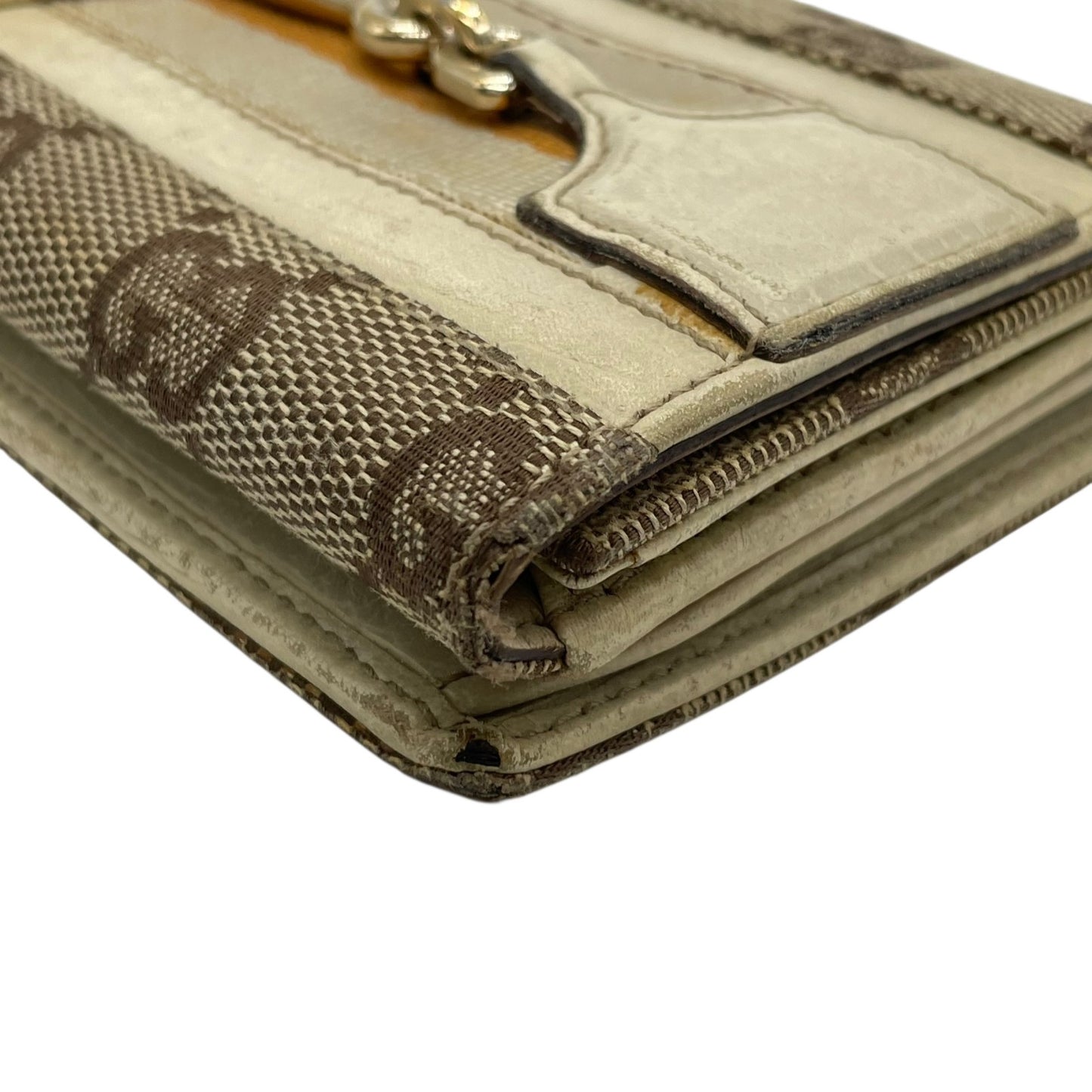 グッチ GUCCI 長財布 GGキャンバス レザー ホースビット ブラウン アイボリー オレンジ GG柄 ゴールド金具 メンズ レディース M1