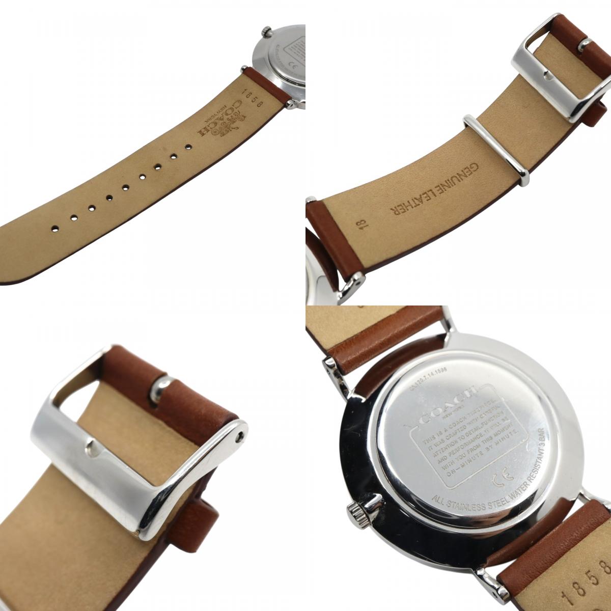 未使用級 美品 電池交換済 コーチ COACH ペリー PERRY 腕時計 CA.120.7.14.1596 レディースウォッチ クォーツ シルバー文字盤 ブラウン レザーベルト アナログ シンプル エレガント クラシック ビジネス 普段使い 稼働品 G3