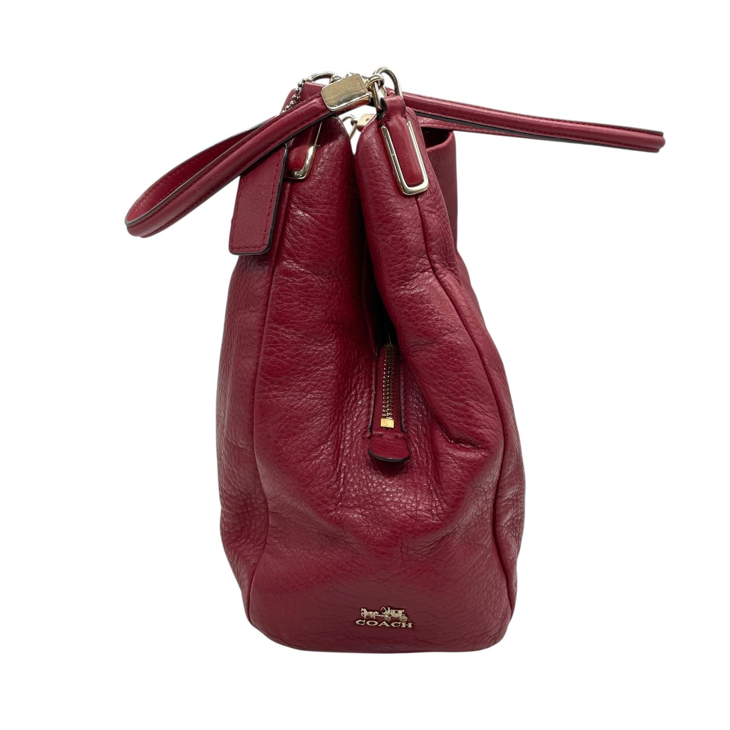 COACH コーチ ハンドバッグ トートバッグ 赤 レッド レザー ゴールド金具 ロゴ チャーム付き 肩掛け可 レディース T4