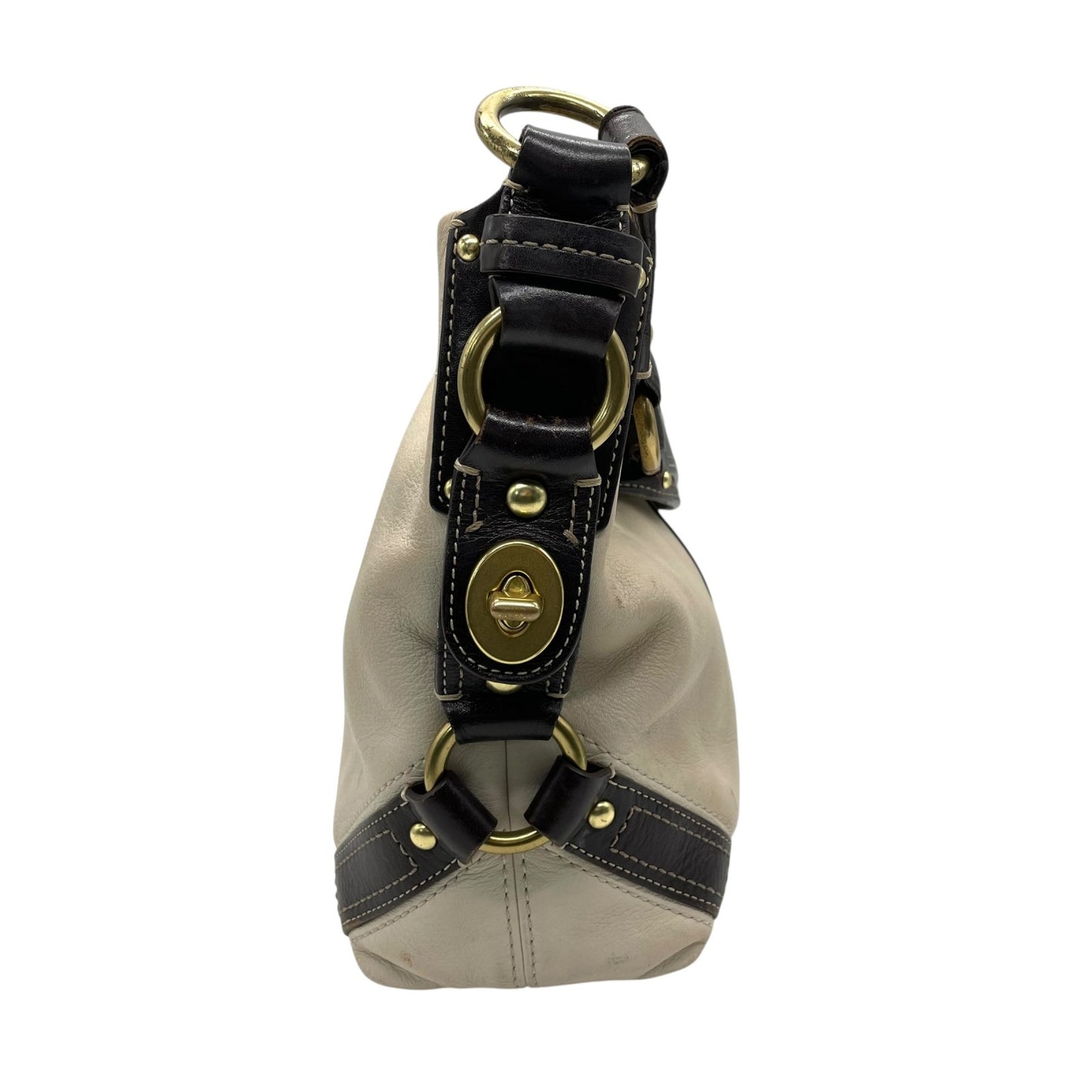 COACH コーチ カーリー ショルダーバッグ ワンショルダー セミショルダー ハンドバッグ レザー アイボリー ブラウン 茶 ゴールド金具 10615 ターンロック ベルト 肩掛け可 レディース T4