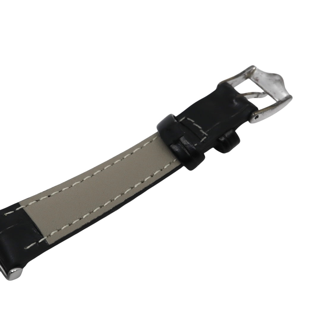 【美品/電池交換済/新品ベルト(社外品)】グッチ GUCCI 6300L レディース腕時計 クオーツ スクエアケース シルバー ホワイト文字盤 ブラックレザーベルト ホースビットデザイン クラシック エレガント ドレスウォッチ SWISS MADE G2