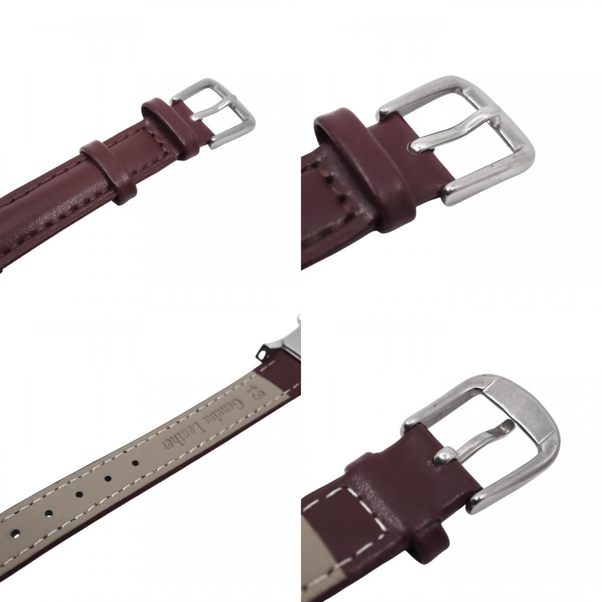 【美品／電池交換済／新品ベルト(社外品)】バーバリー BURBERRY BU1015 レディース腕時計 クオーツ アナログ レクタンギュラー スクエア シルバー ブラウン文字盤 ボルドーレザー クラシック エレガント スイス製 クリーニング済 G2