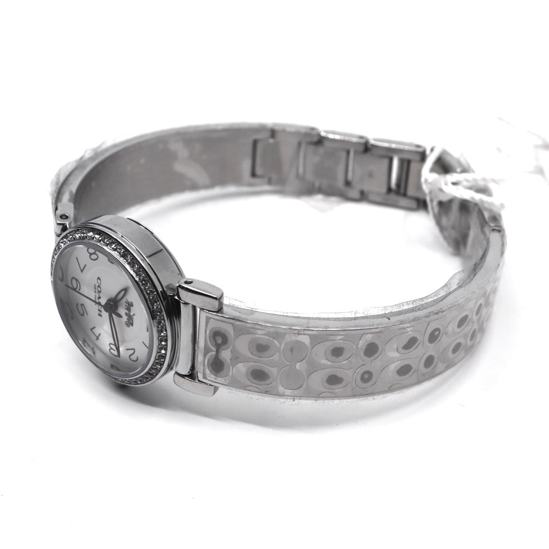 【ほぼ新品／電池交換済】コーチ COACH 腕時計 CA.66.7.95.1489S レディース クオーツ アナログ ラウンド シルバー ラインストーンベゼル シグネチャーブレスレット エレガント フェミニン ドレスウォッチ クリーニング済 G