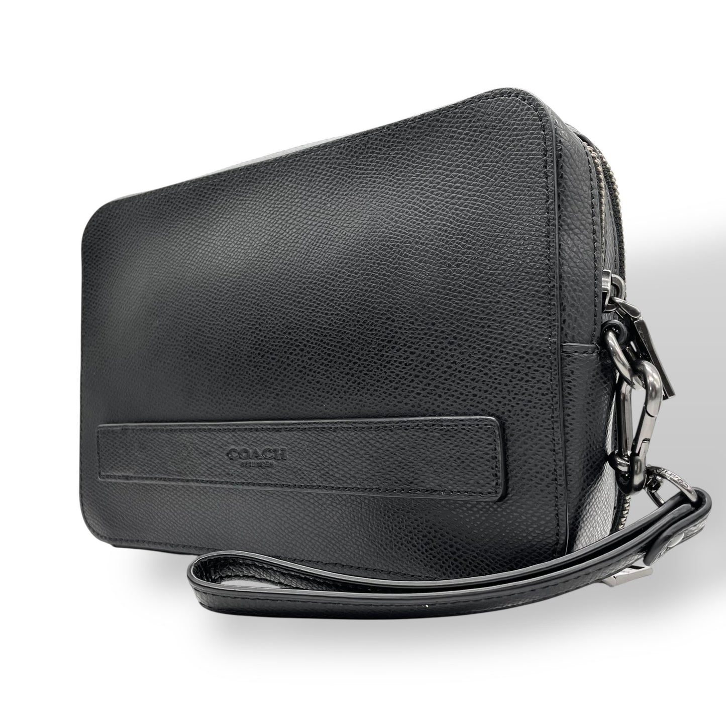 COACH コーチ クラッチバッグ セカンドバッグ F93555 黒 ブラック レザー ブラック金具 ロゴ型押し ストラップ付 メンズ U2