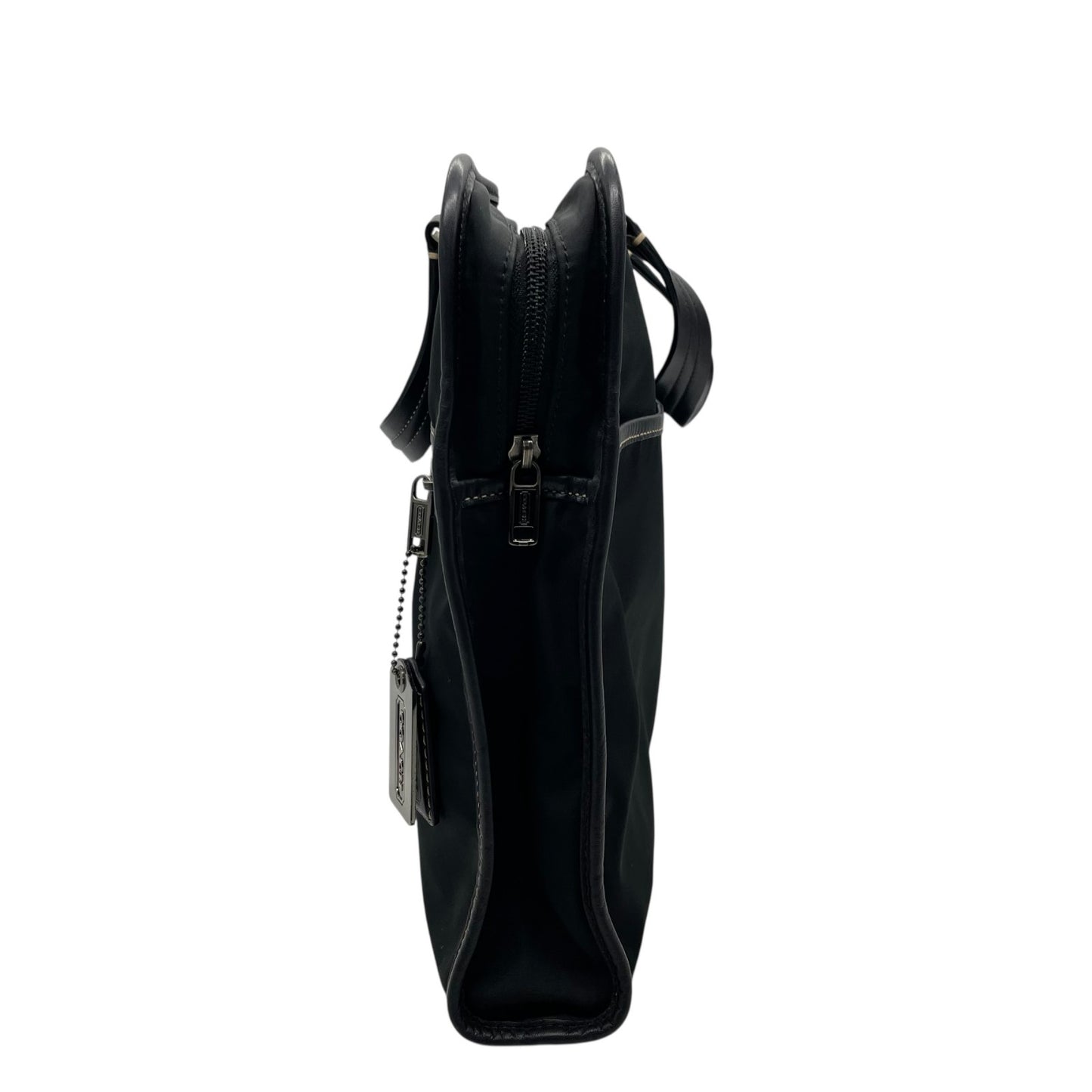 COACH コーチ ビジネスバッグ ブリーフケース 黒 ブラック キャンバス レザー シルバー金具 ステッチ ロゴチャーム付き ファスナー開閉 メンズ X2